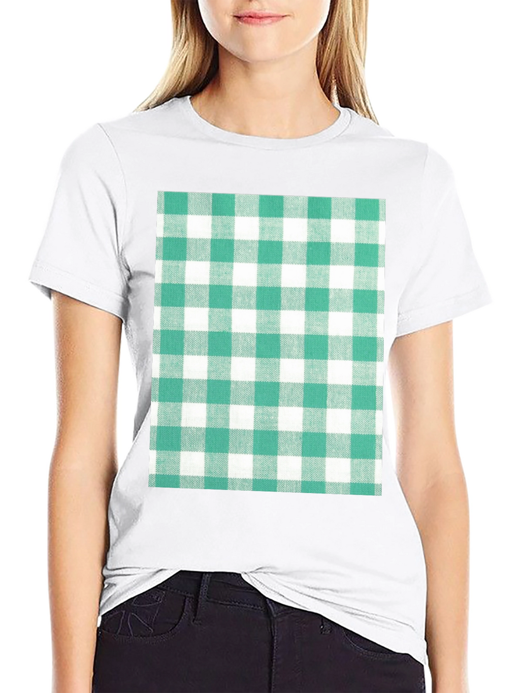 Gingham Pattern T-Shirt - Black