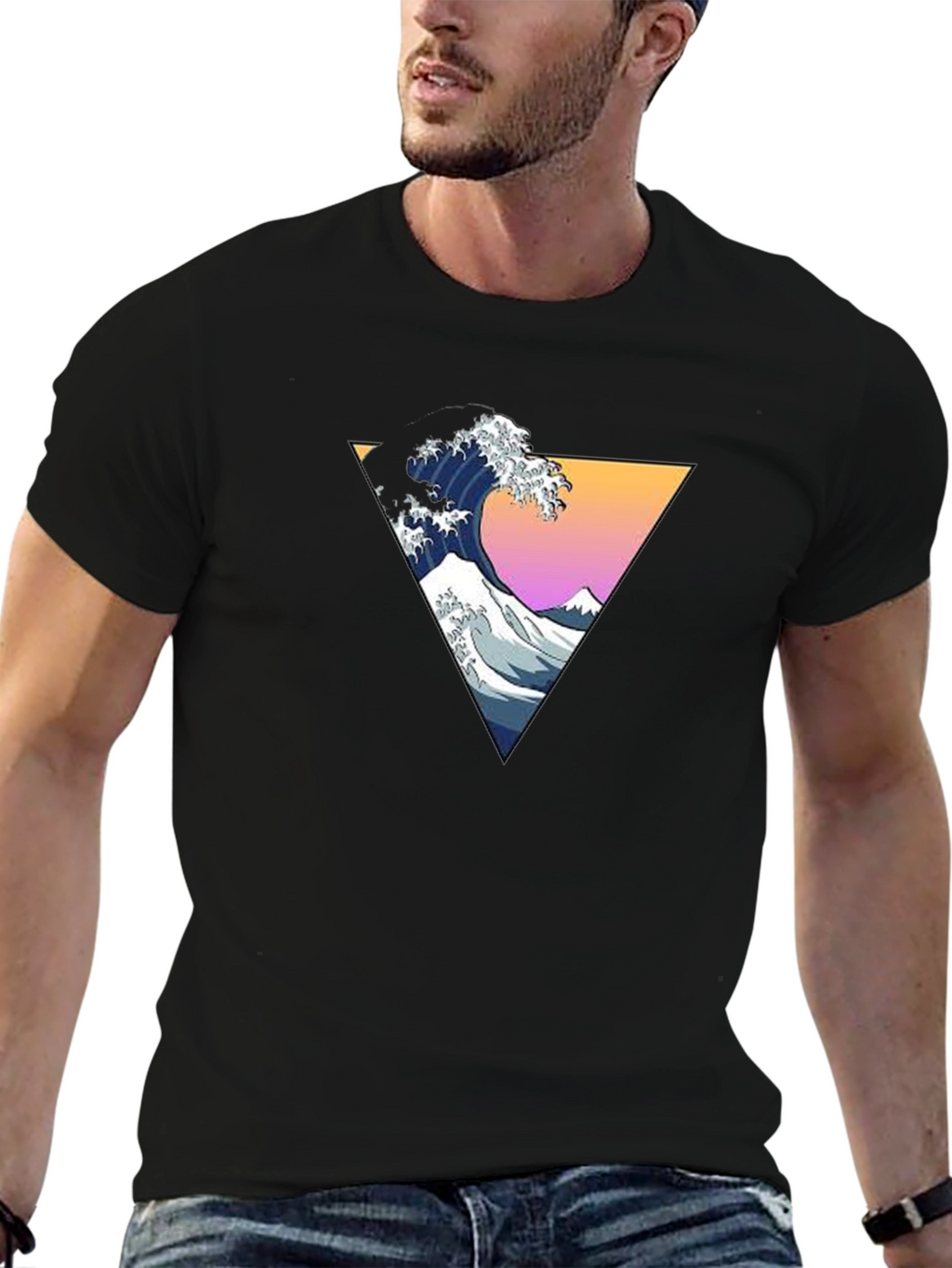 Great Wave Triangle Graphic Tee - Black