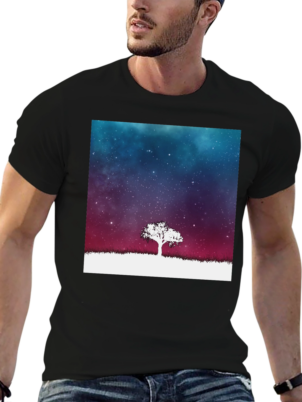 Galaxy Tree Graphic Tee - Stylish Mens Black T-Shirt
