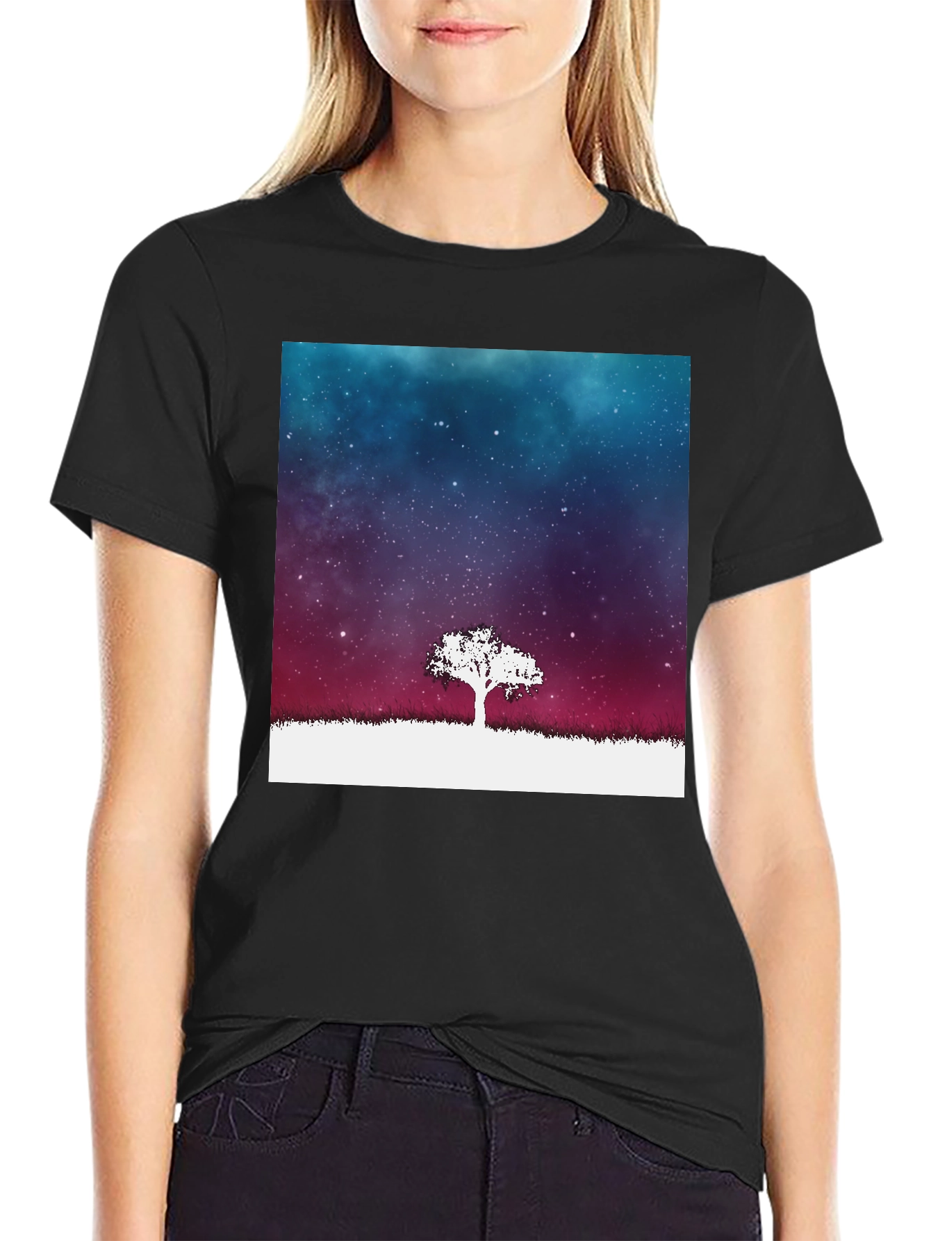 Galaxy Tree Graphic Tee - Stylish Mens Black T-Shirt