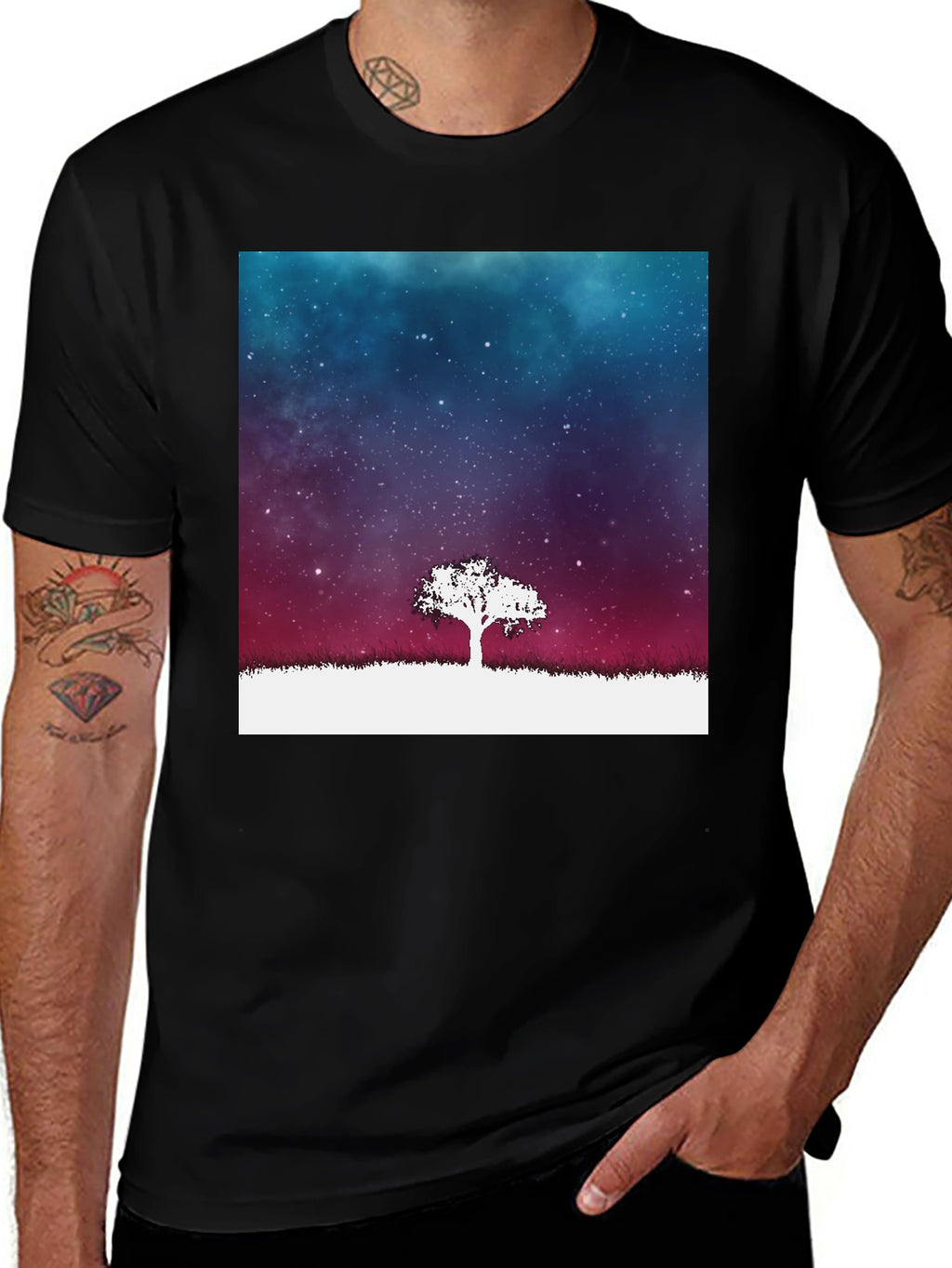 Galaxy Tree Graphic Tee - Stylish Mens Black T-Shirt