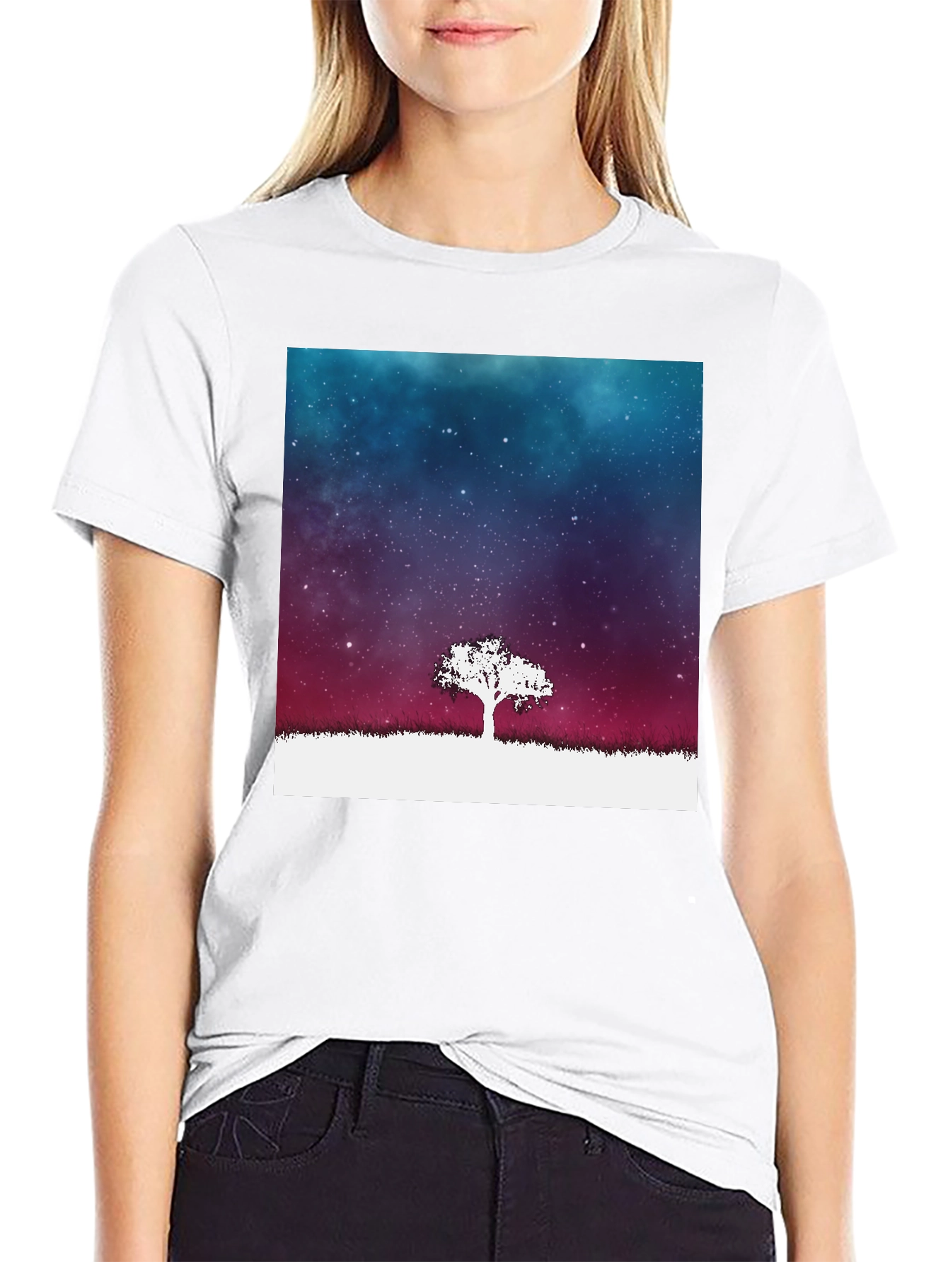 Galaxy Tree Graphic Tee - Stylish Mens Black T-Shirt