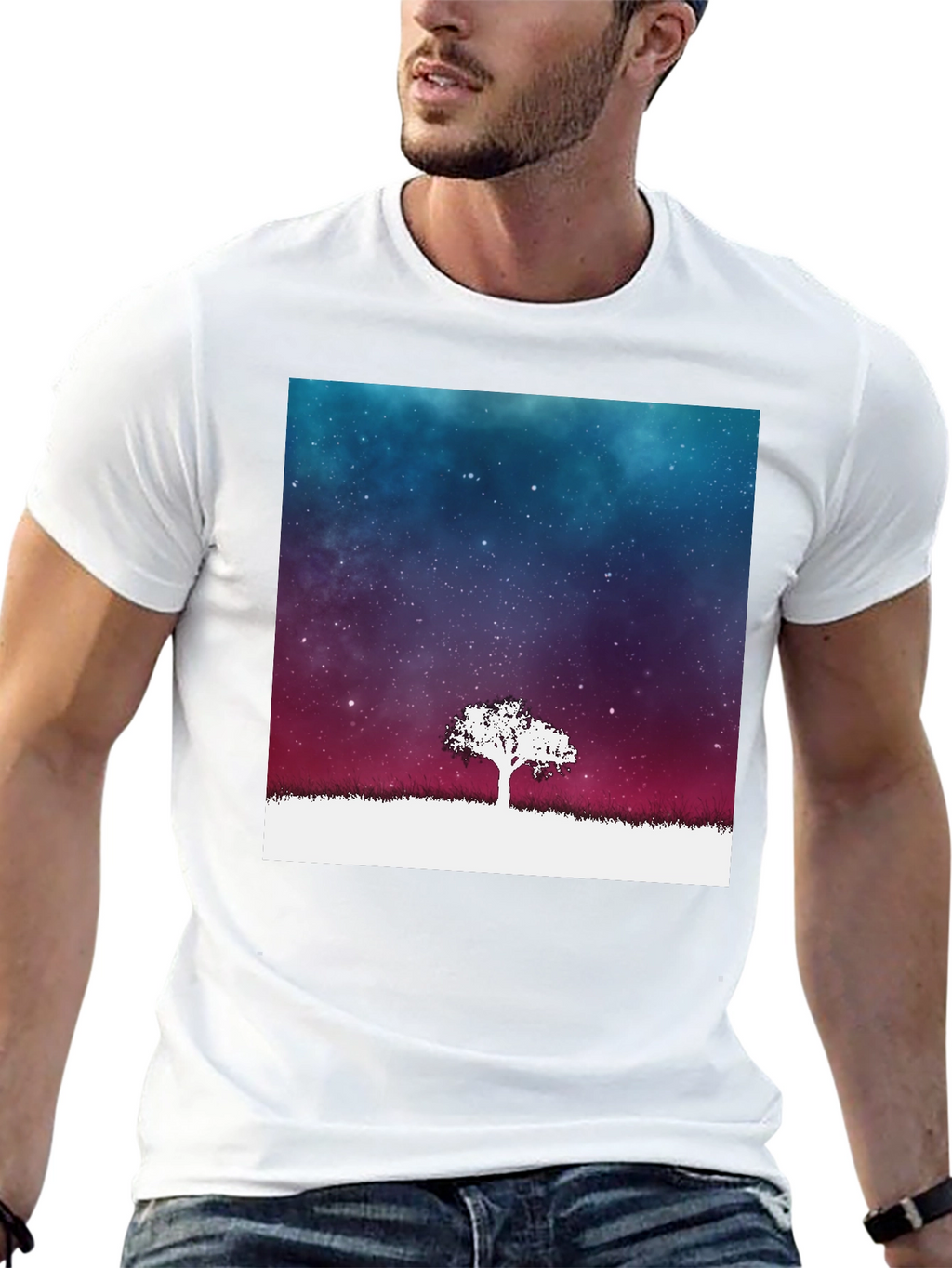 Galaxy Tree Graphic Tee - Stylish Mens Black T-Shirt