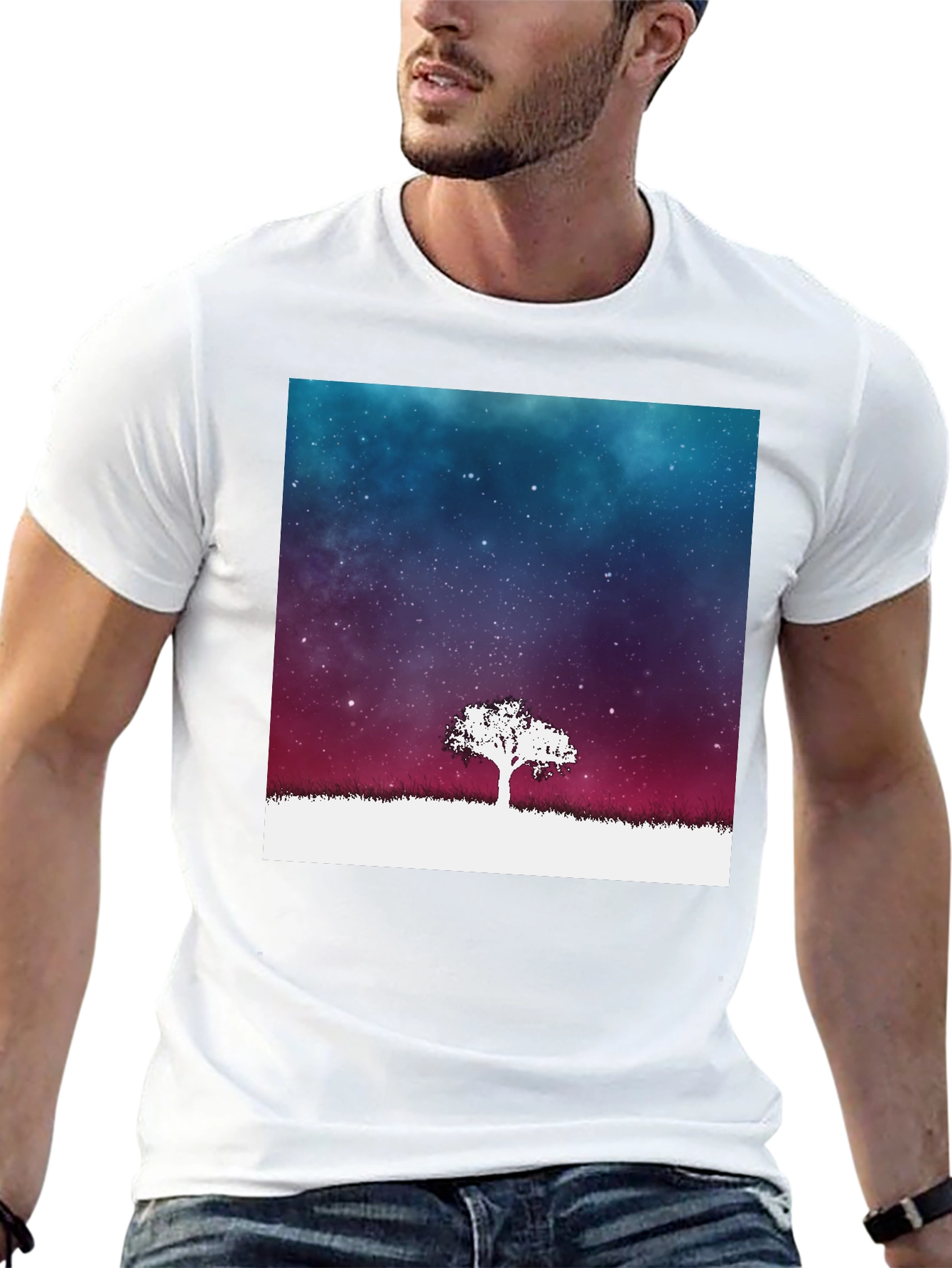 Galaxy Tree Graphic Tee - Stylish Mens Black T-Shirt