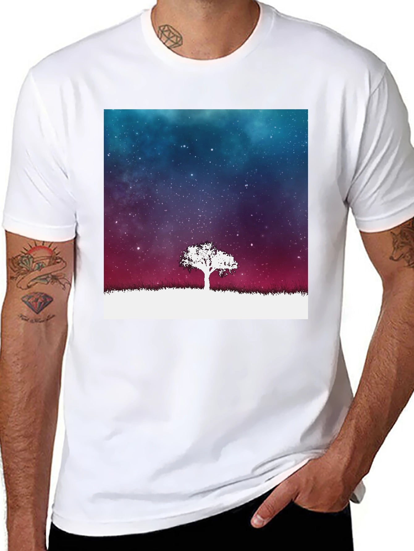 Galaxy Tree Graphic Tee - Stylish Mens Black T-Shirt