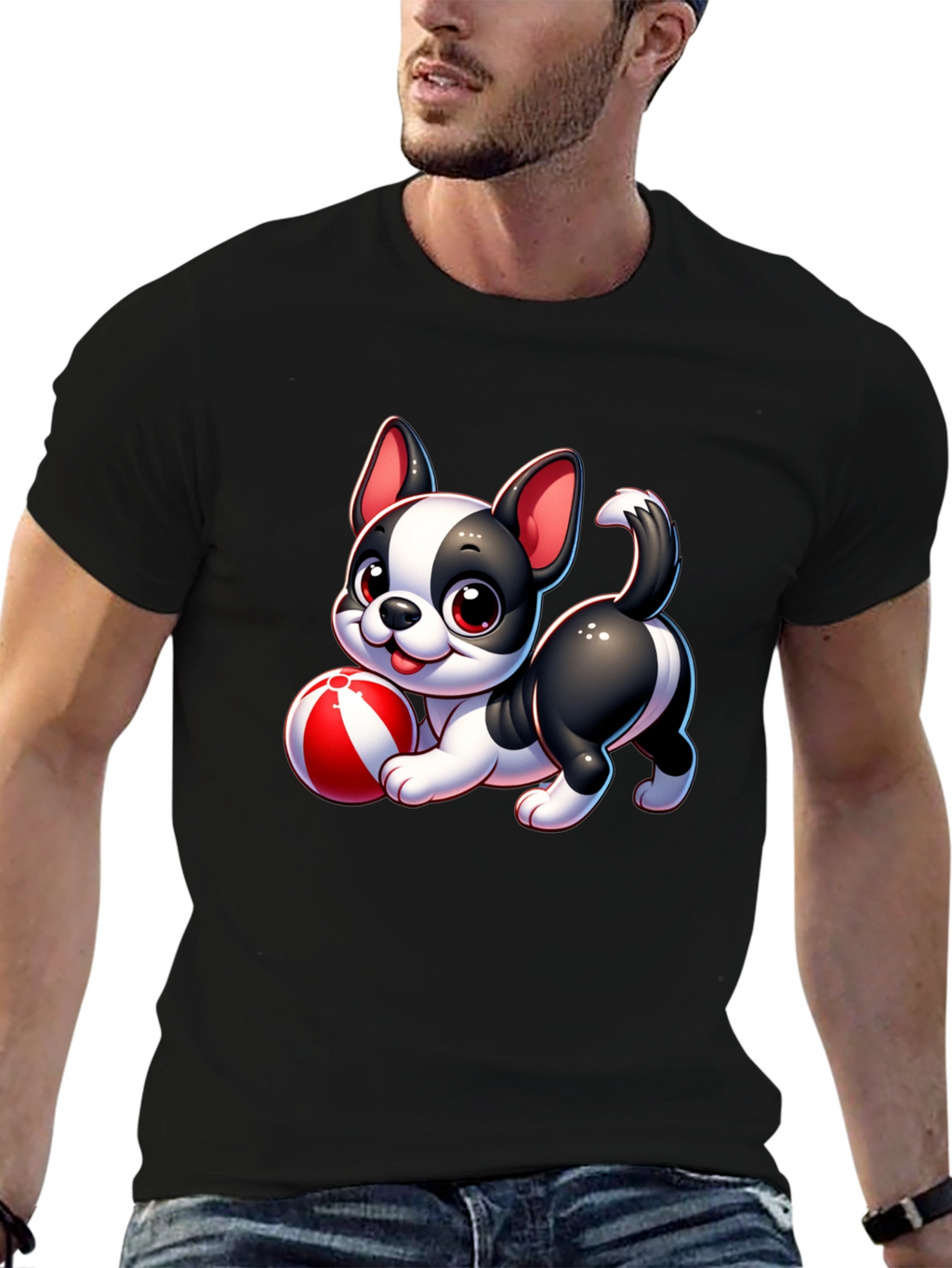 Cute Cartoon Dog with Ball Graphic Tee