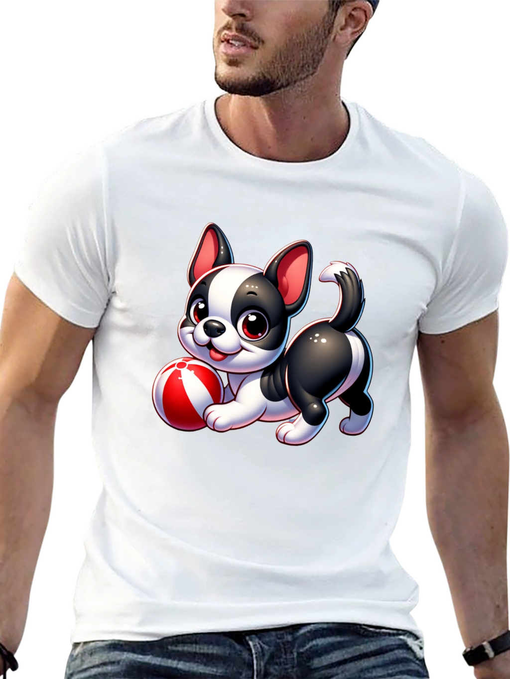 Cute Cartoon Dog with Ball Graphic Tee