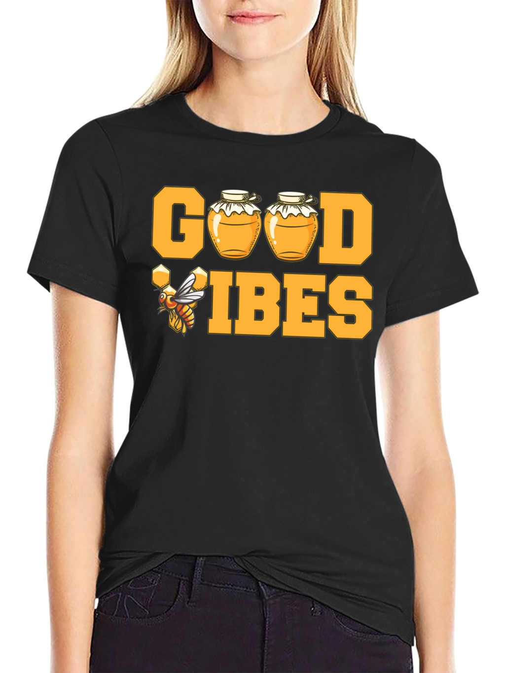 Good Vibes Honey Bee T-Shirt - Black