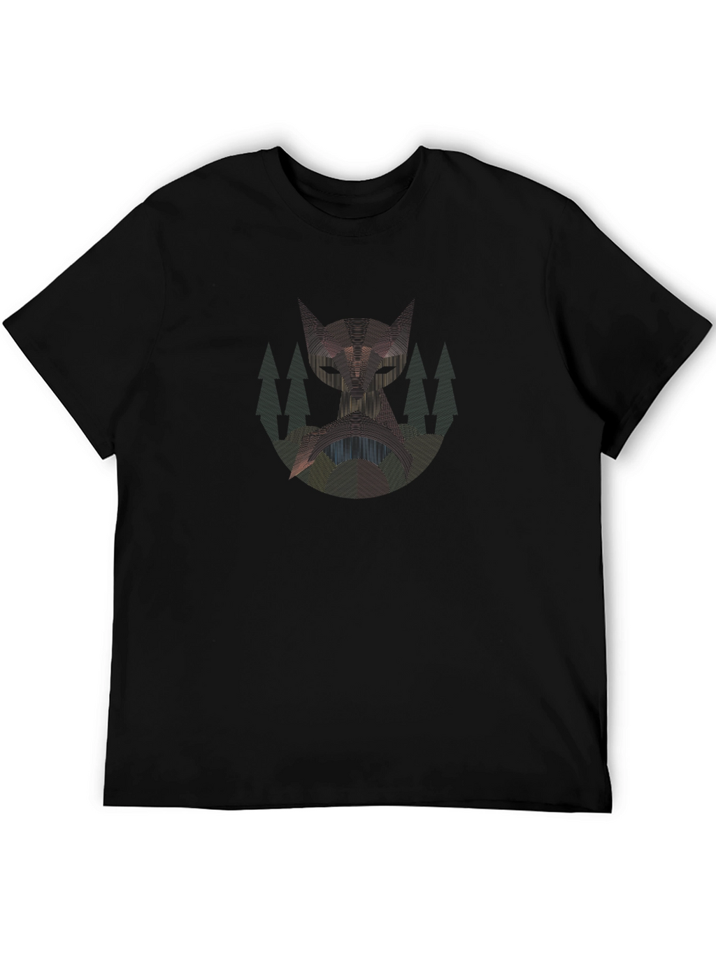 Geometric Cat Graphic Black T-Shirt