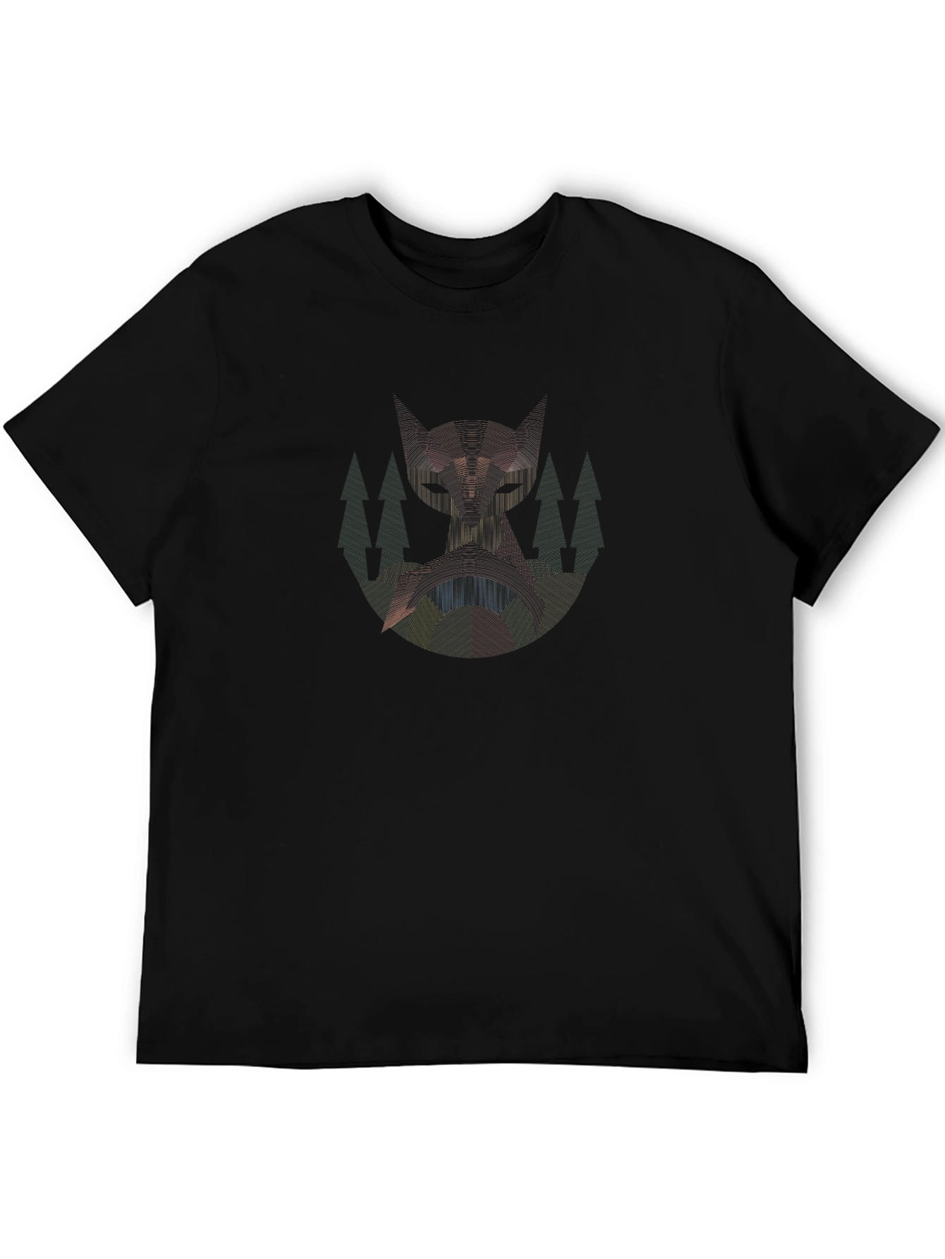 Geometric Cat Graphic Black T-Shirt