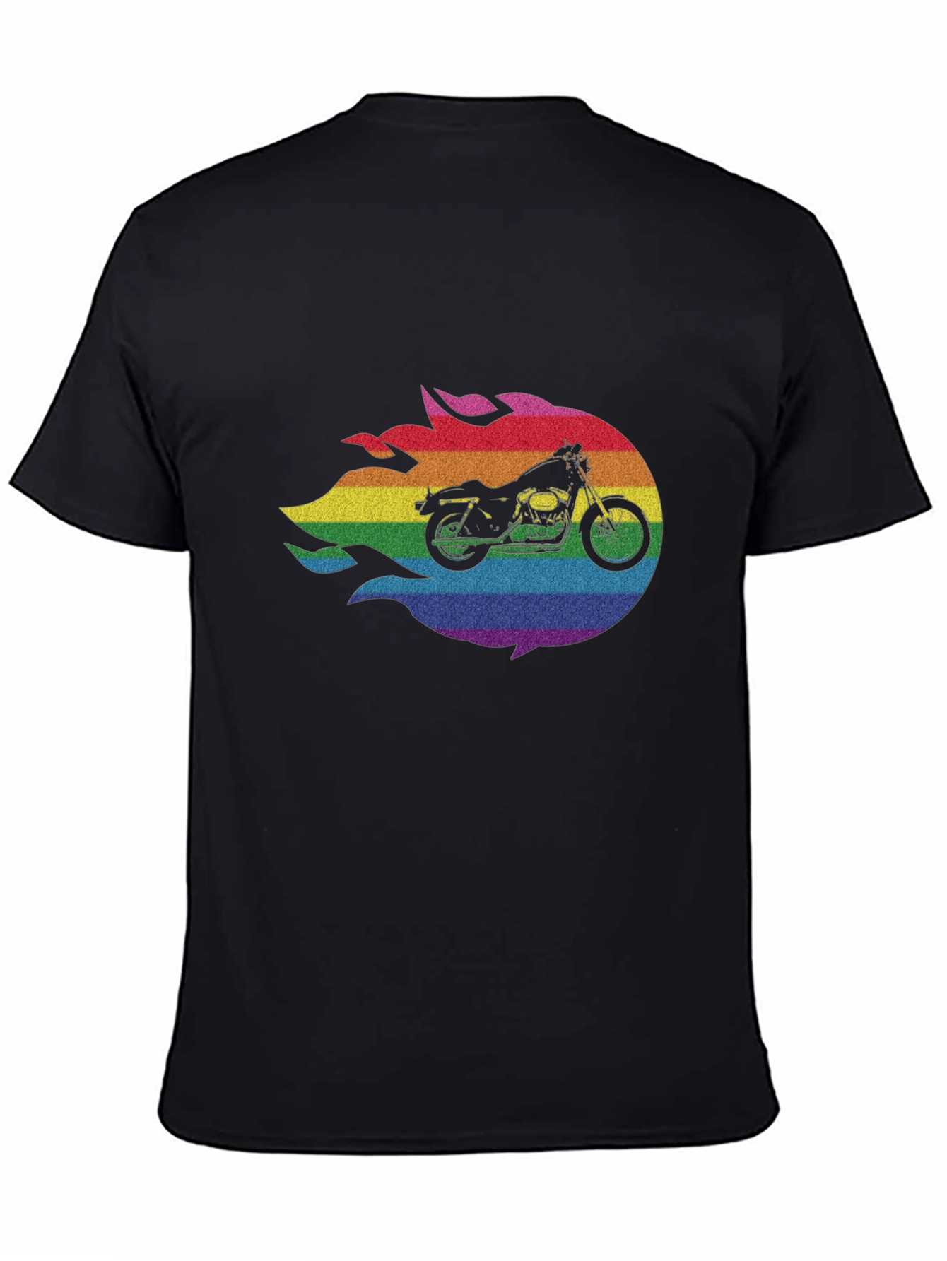 Rainbow Motorcycle Graphic Tee - Black Cotton Comfort