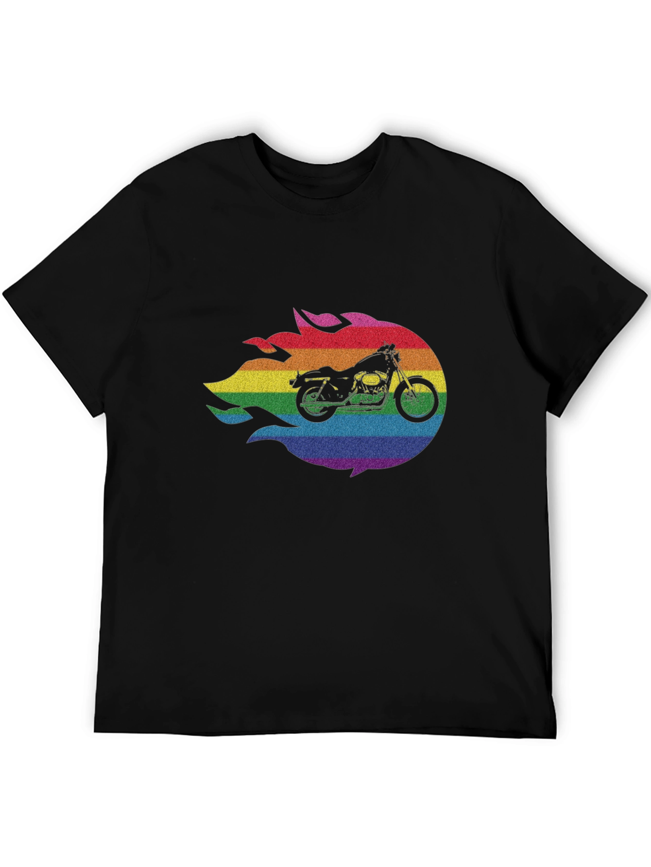 Rainbow Motorcycle Graphic Tee - Black Cotton Comfort