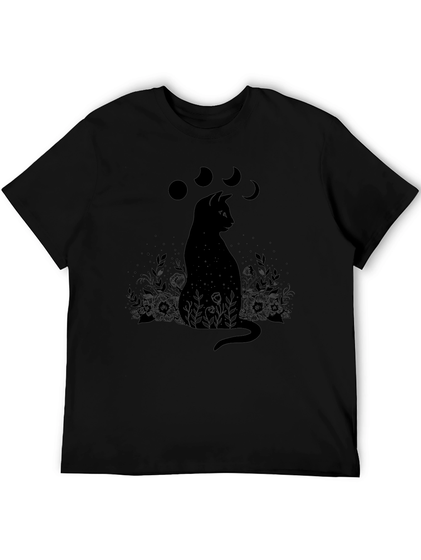 Black Cat Moon Phases T-Shirt - Mystical Design
