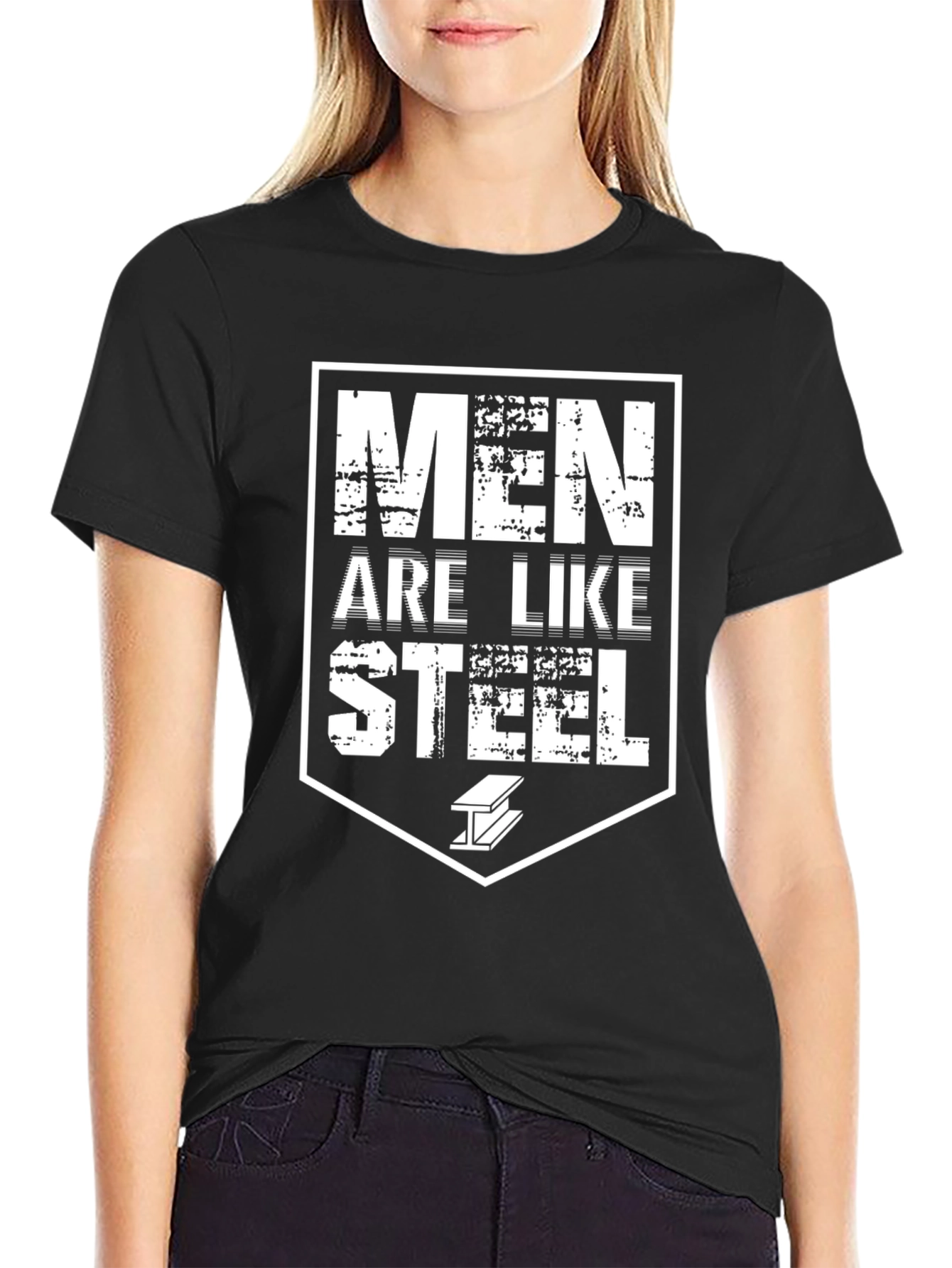 Men Are Like Steel Graphic Tee - Black Crew Neck T-Shirt