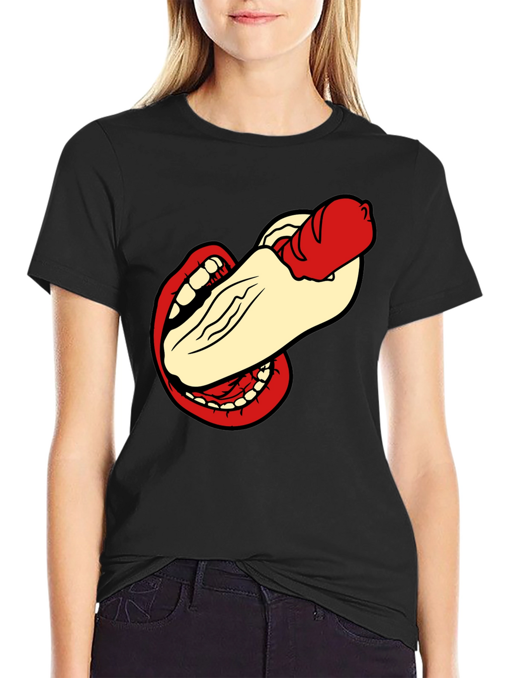 Humorous Hot Dog Bite Black T-Shirt