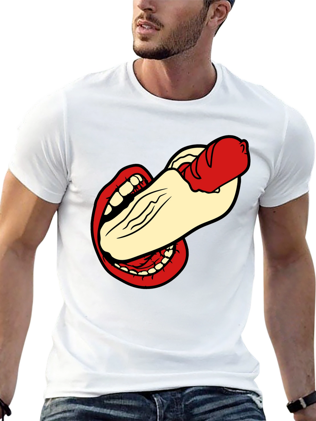 Humorous Hot Dog Bite Black T-Shirt