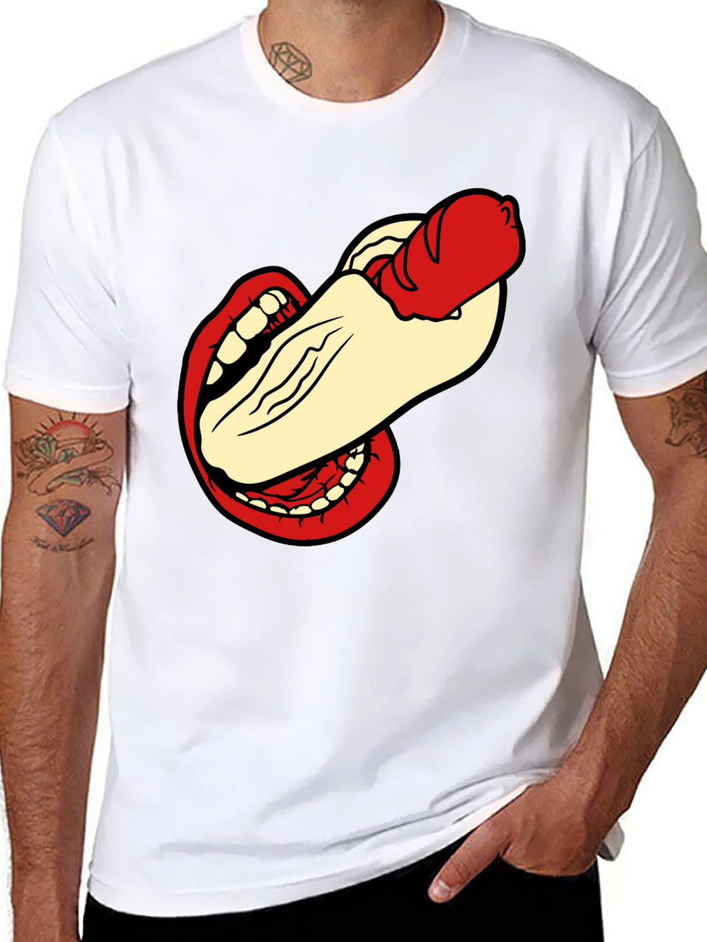 Humorous Hot Dog Bite Black T-Shirt