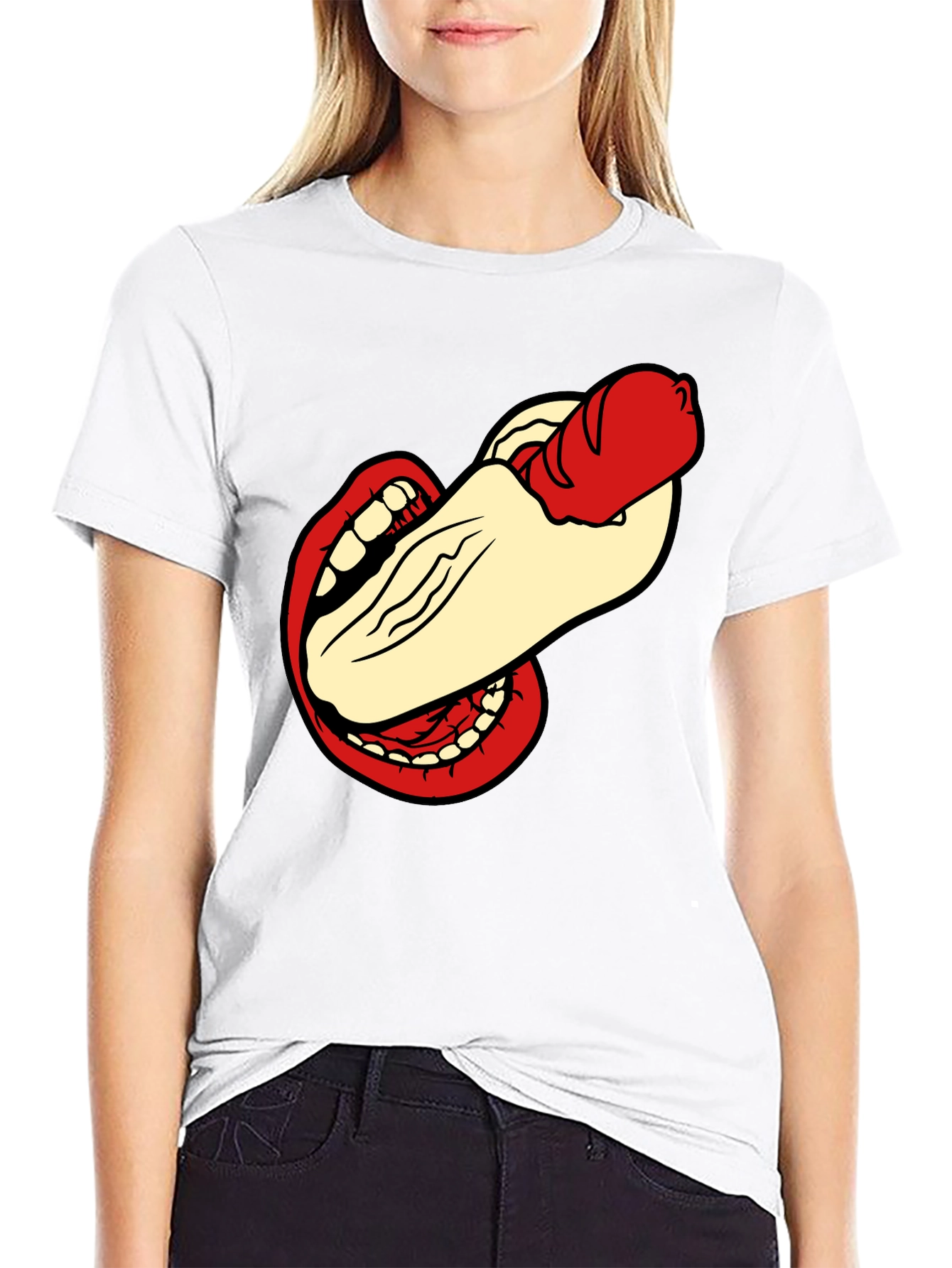 Humorous Hot Dog Bite Black T-Shirt