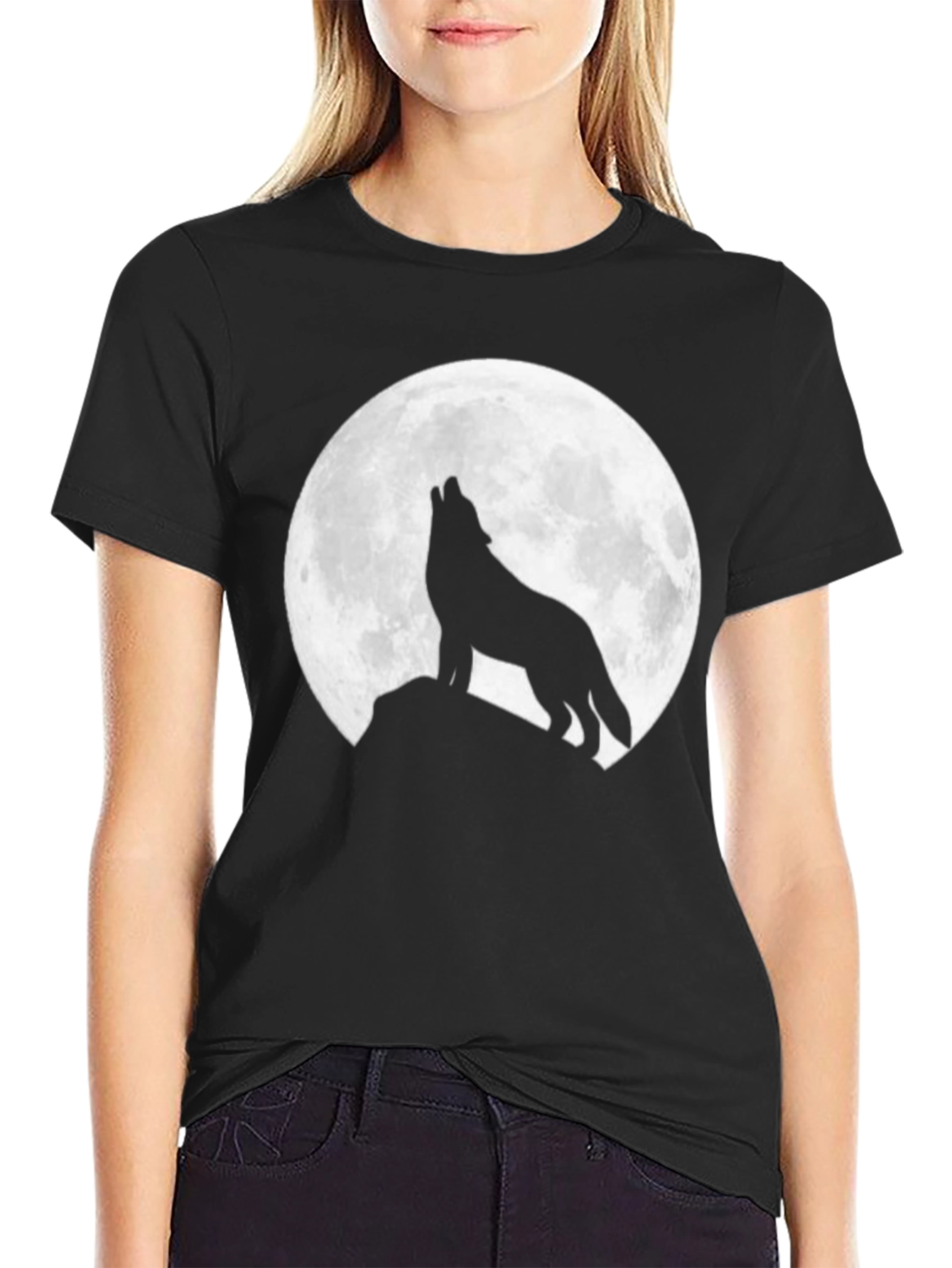 Wolf Moon Graphic Tee - Black Crew Neck T-Shirt