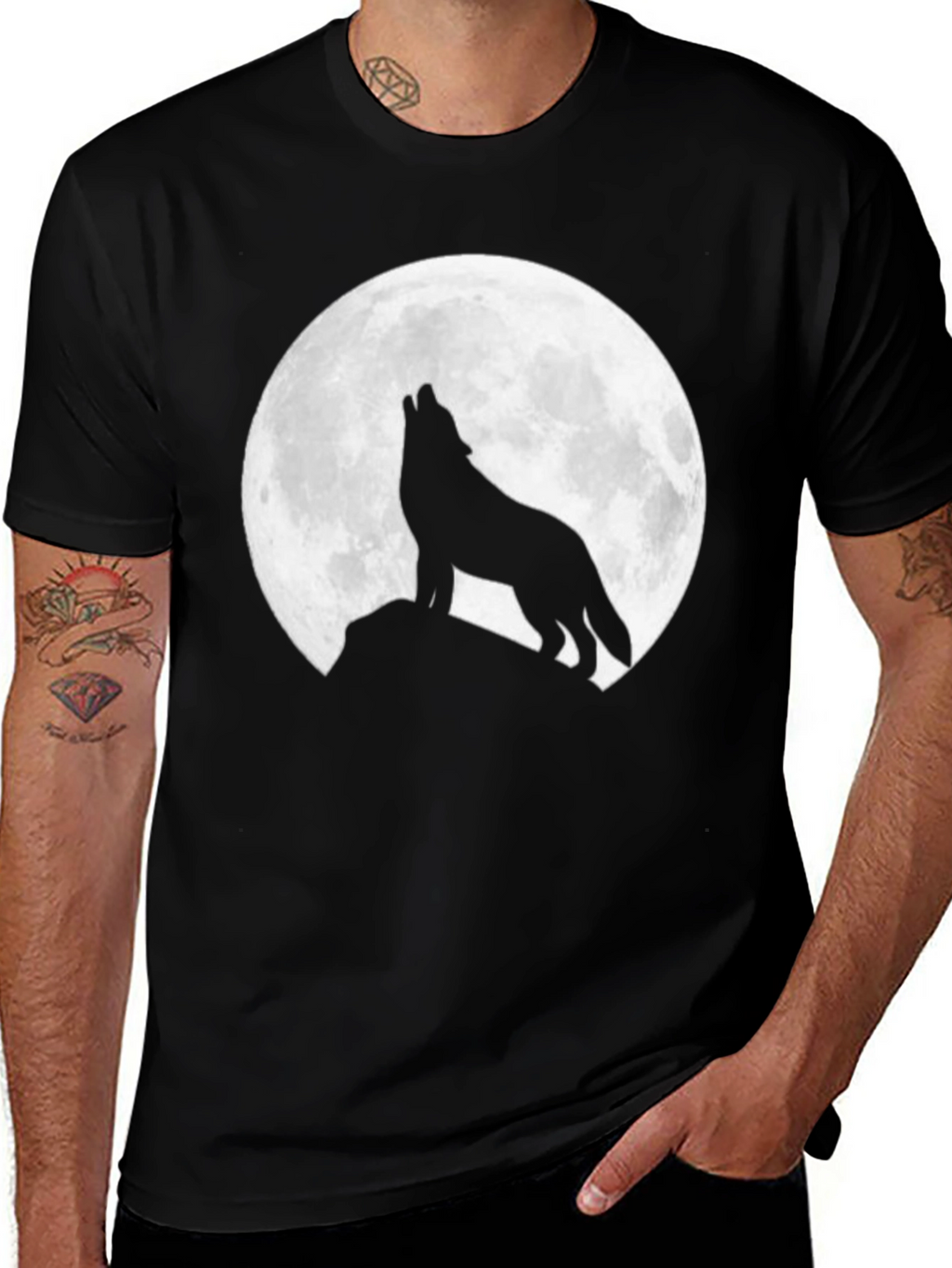 Wolf Moon Graphic Tee - Black Crew Neck T-Shirt