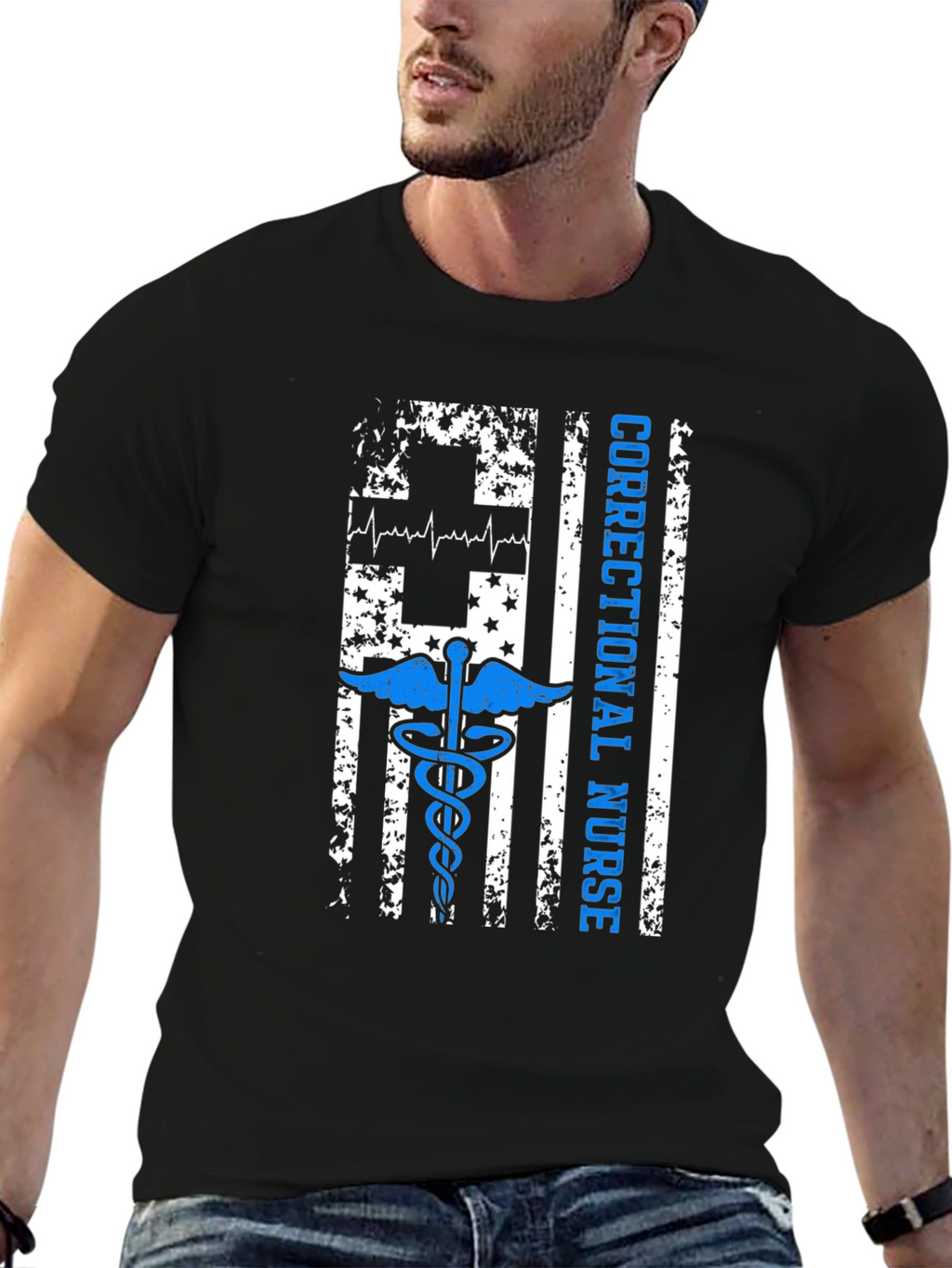 Correctional Nurse American Flag Graphic T-Shirt