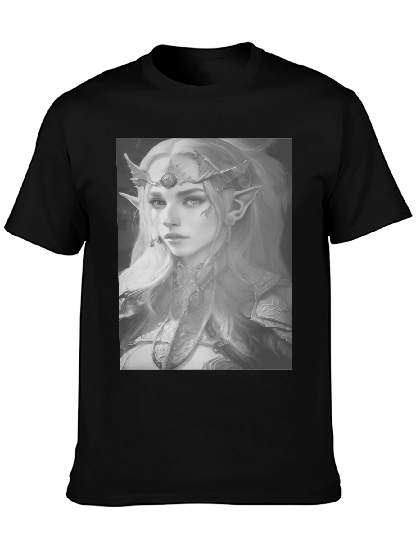 Elf Warrior Graphic Tee - Fantasy Portrait Shirt