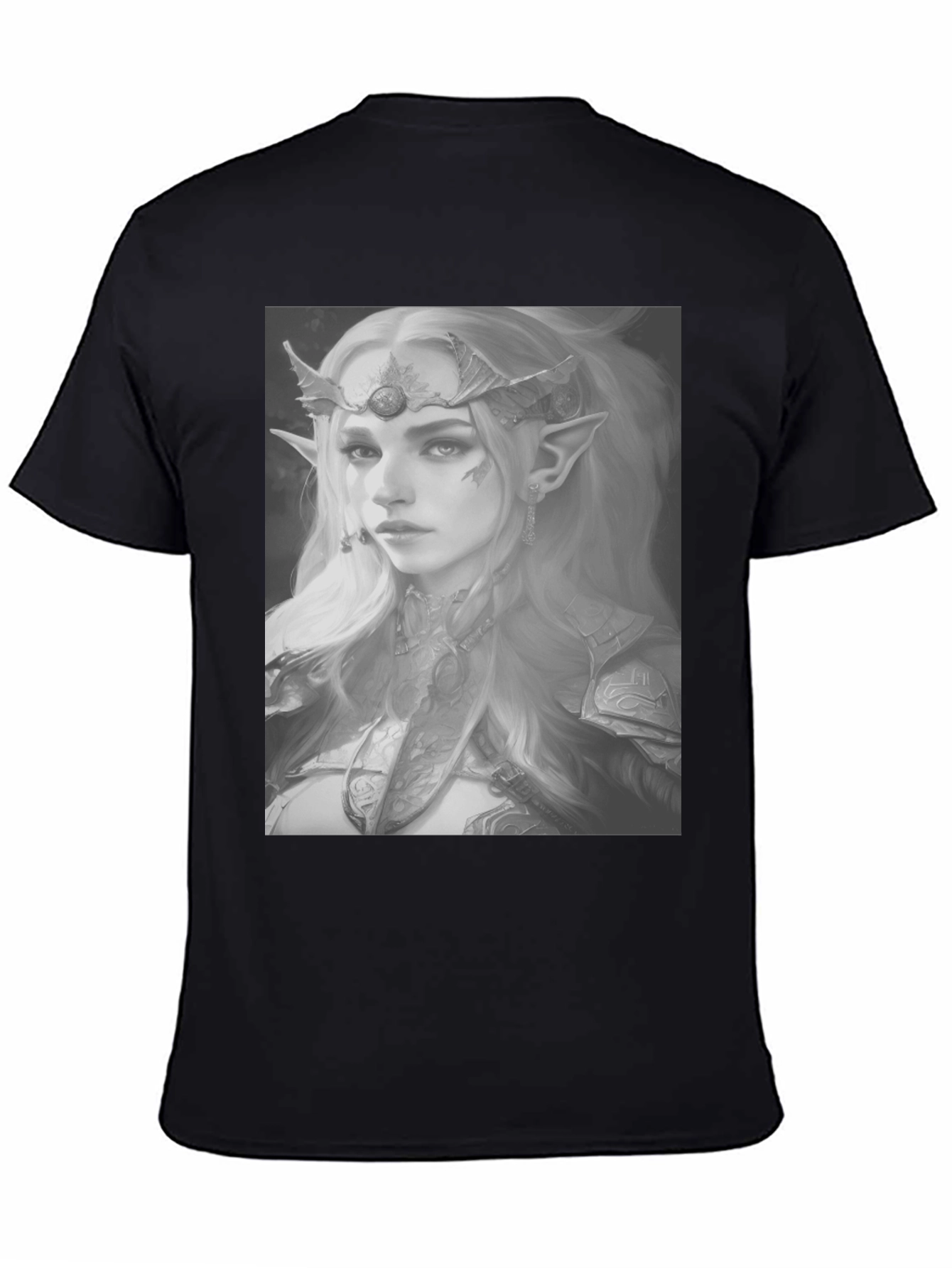 Elf Warrior Graphic Tee - Fantasy Portrait Shirt