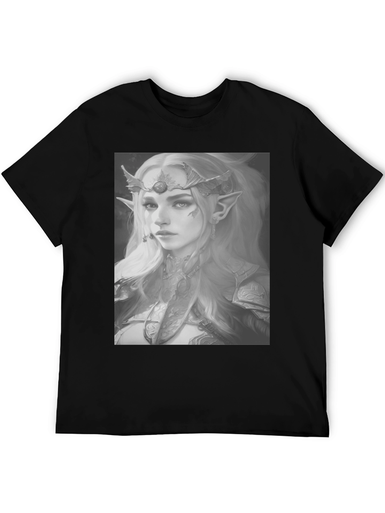 Elf Warrior Graphic Tee - Fantasy Portrait Shirt