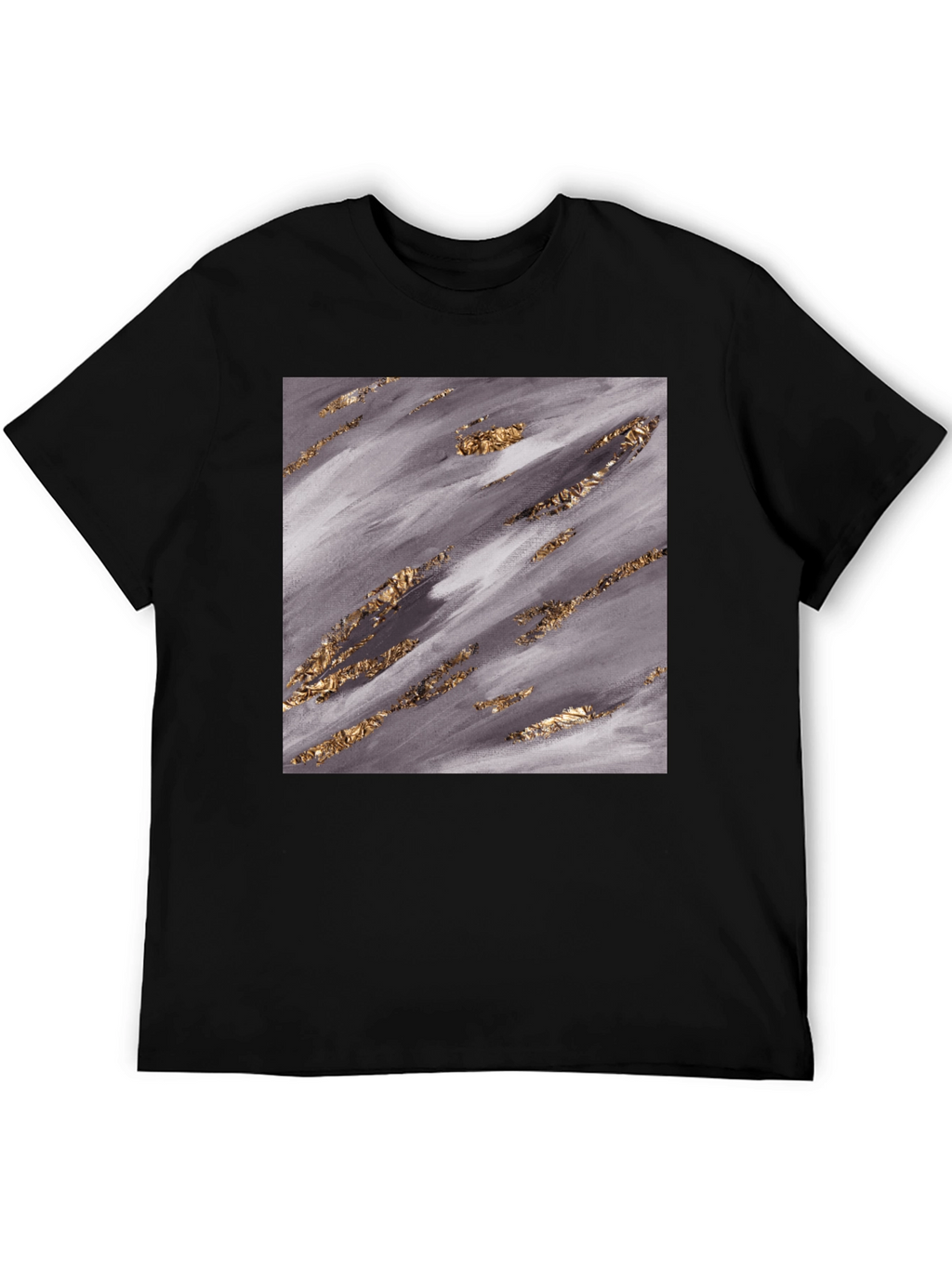 Abstract Gold Foil Print Black T-Shirt