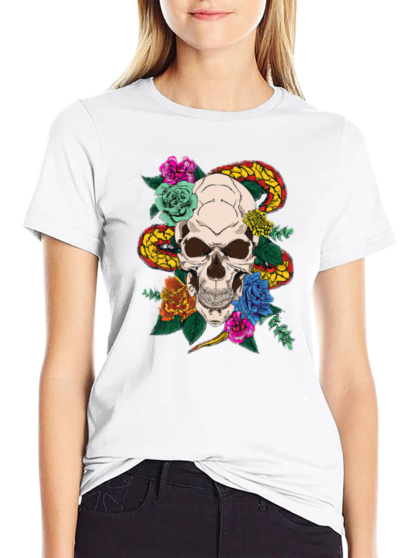 Skull & Snake Graphic T-Shirt - Edgy Style