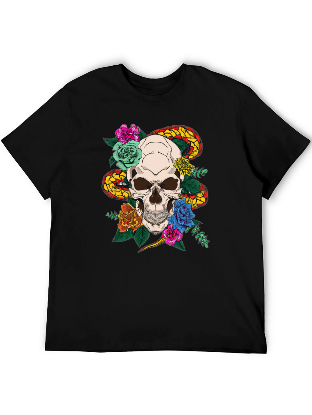 Skull & Snake Graphic T-Shirt - Edgy Style