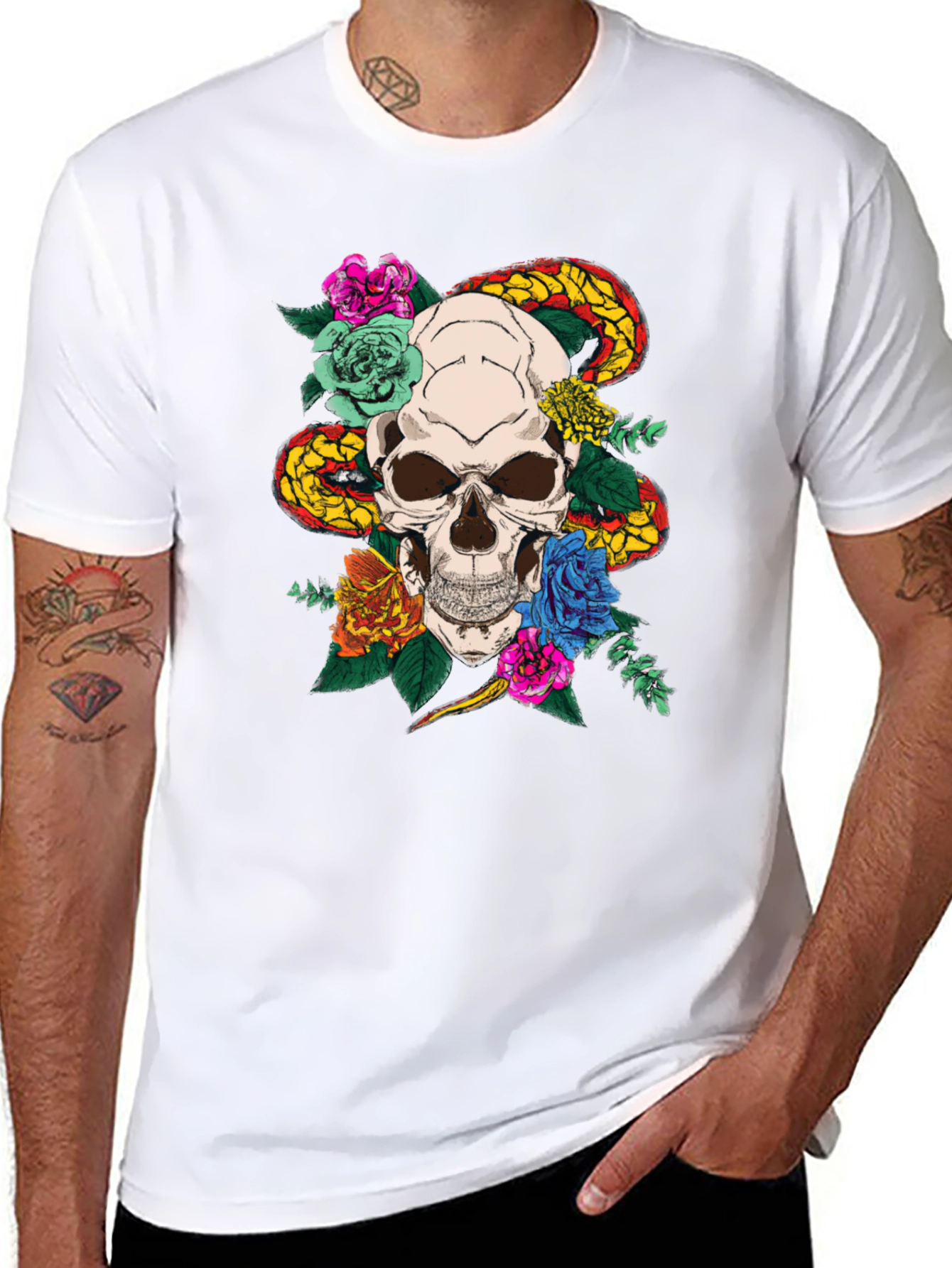 Skull & Snake Graphic T-Shirt - Edgy Style