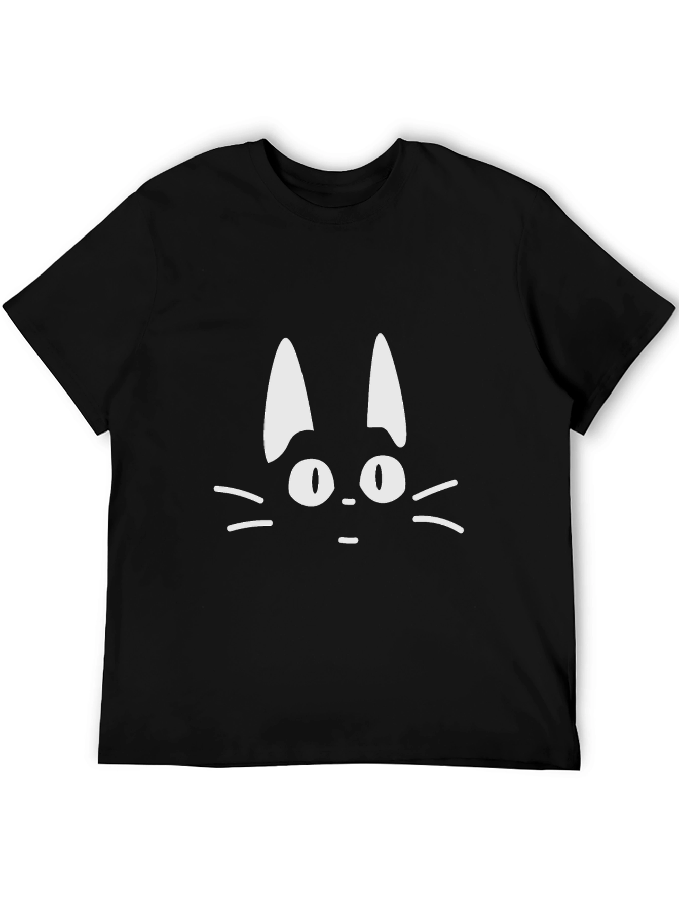 Cute Cat Face Graphic Black T-Shirt
