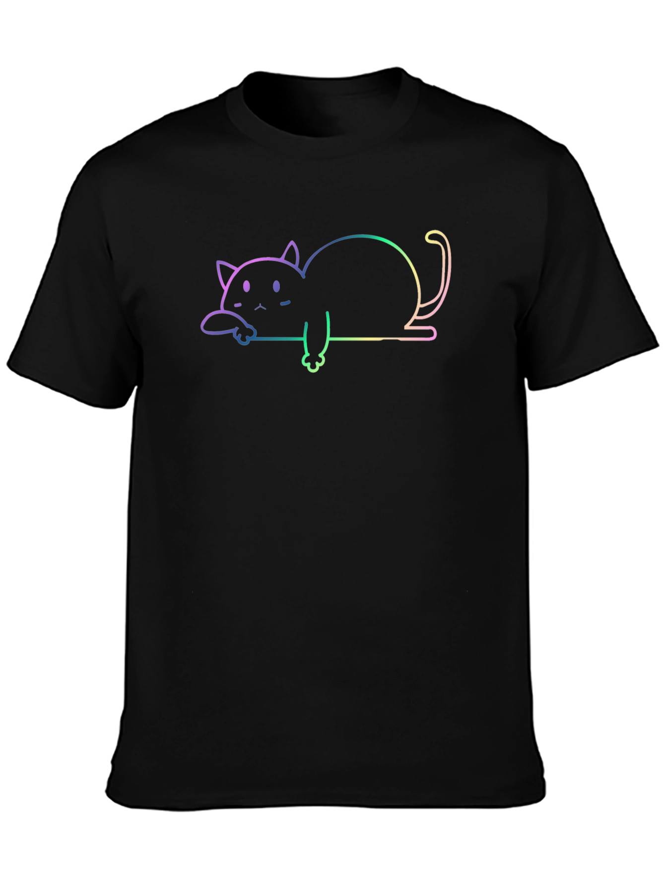 Rainbow Cat Outline Black T-Shirt