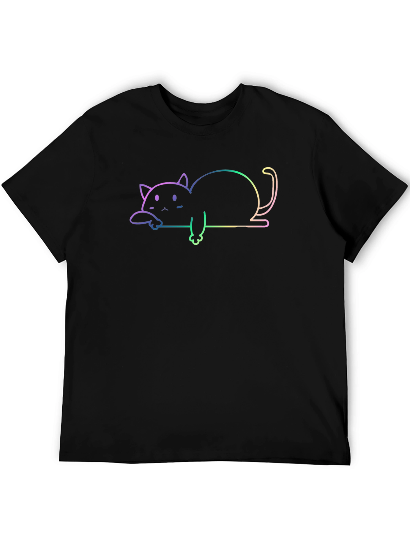 Rainbow Cat Outline Black T-Shirt