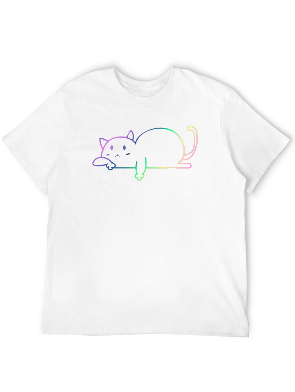 Rainbow Cat Outline Black T-Shirt