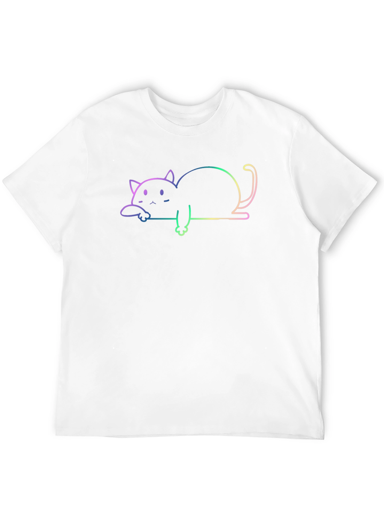 Rainbow Cat Outline Black T-Shirt