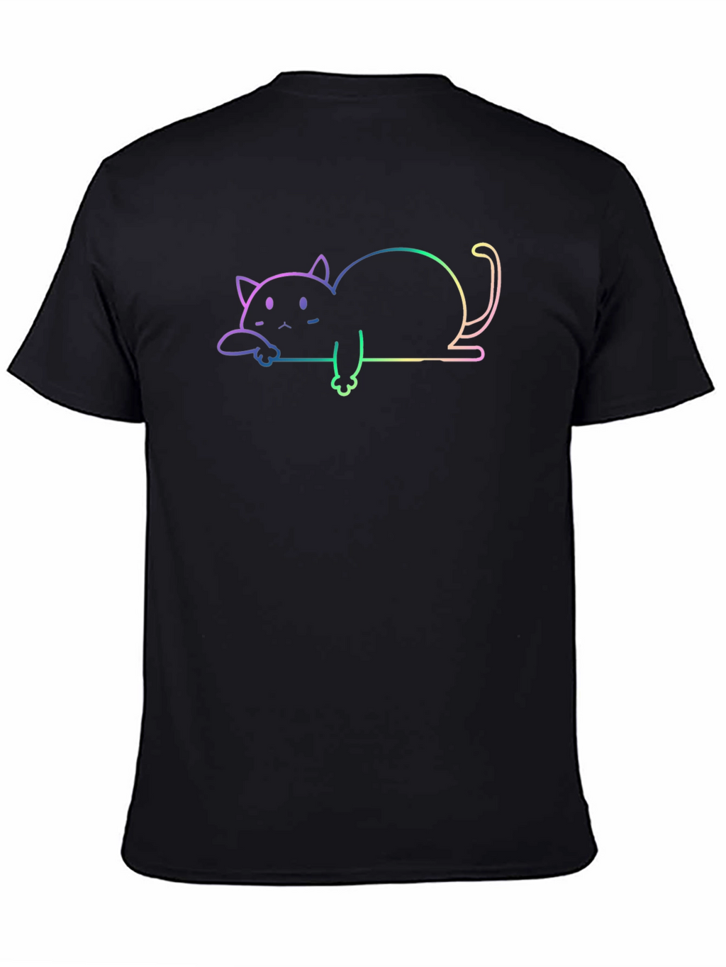 Rainbow Cat Outline Black T-Shirt