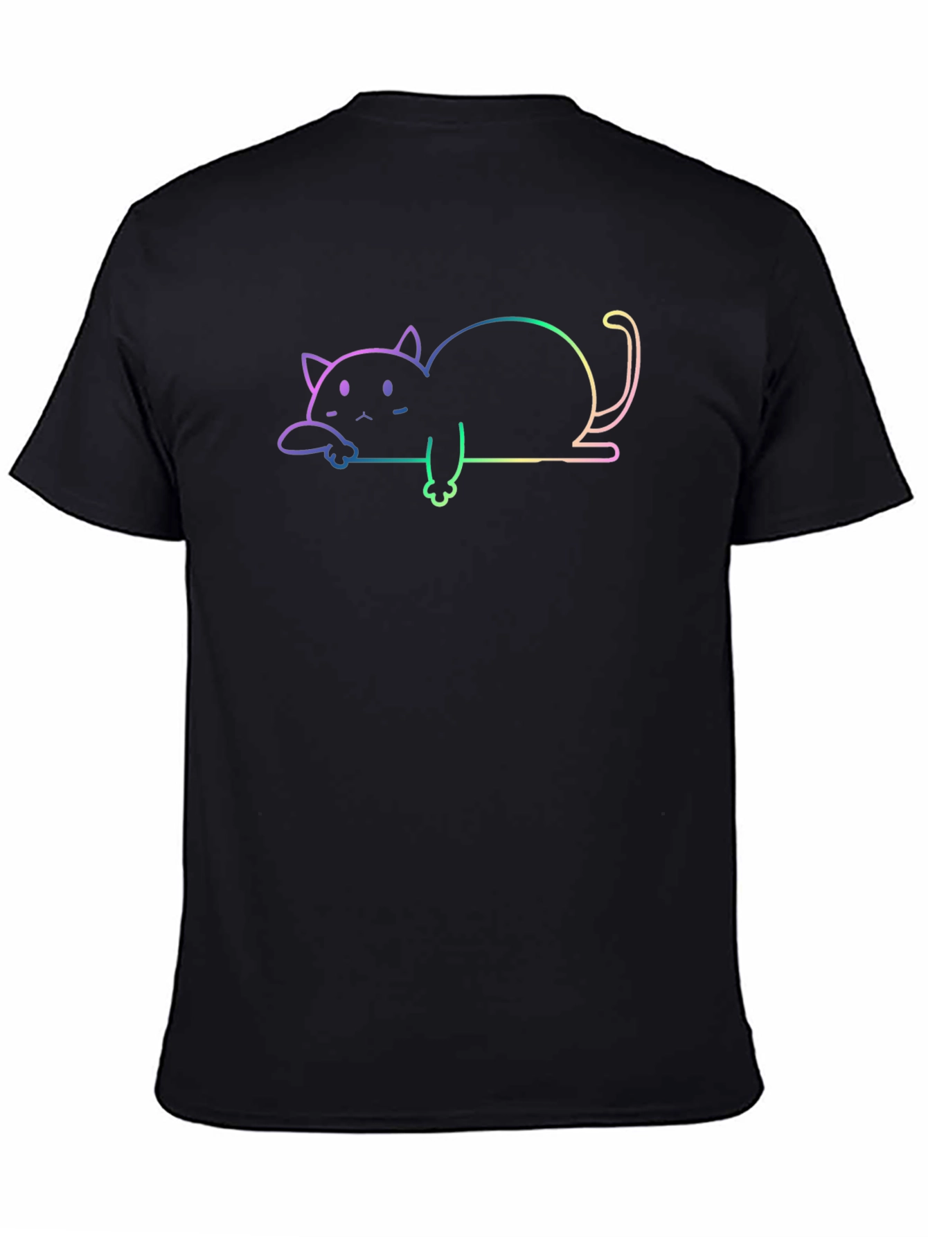 Rainbow Cat Outline Black T-Shirt