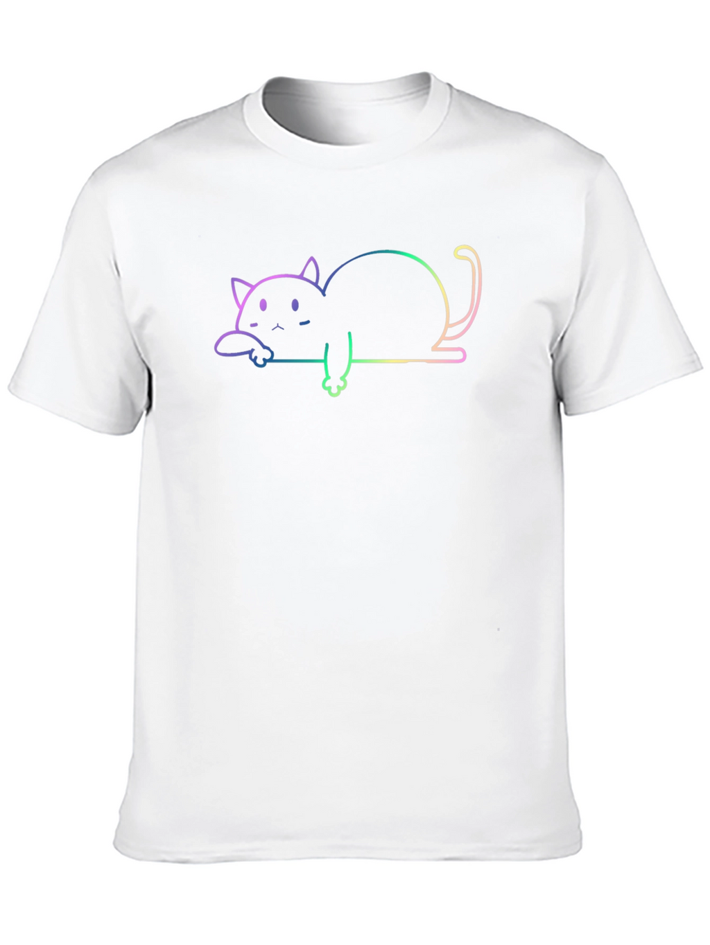 Rainbow Cat Outline Black T-Shirt