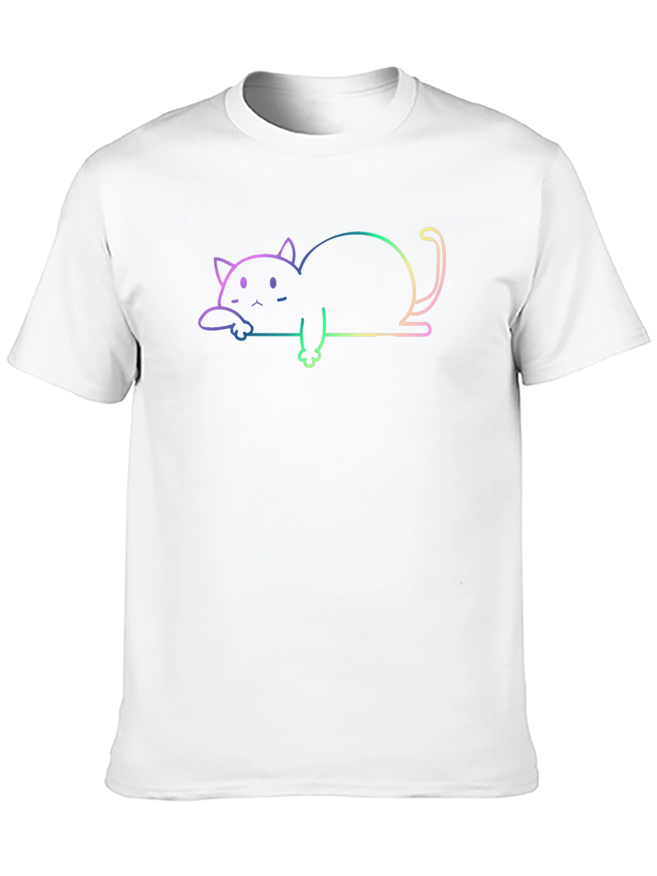 Rainbow Cat Outline Black T-Shirt