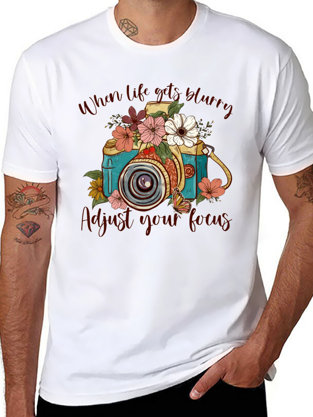 Floral Camera Graphic Tee - Adjust Your Focus