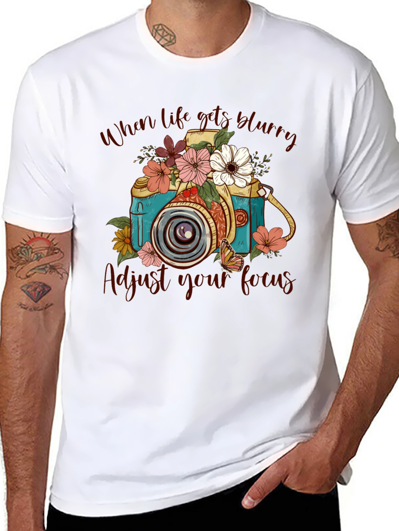 Floral Camera Graphic Tee - Adjust Your Focus