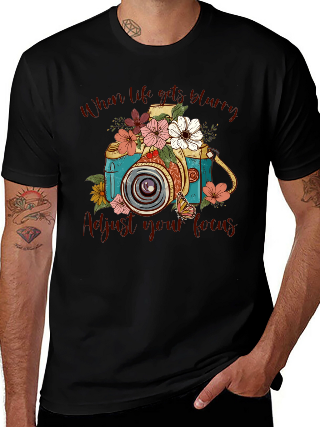 Floral Camera Graphic Tee - Adjust Your Focus