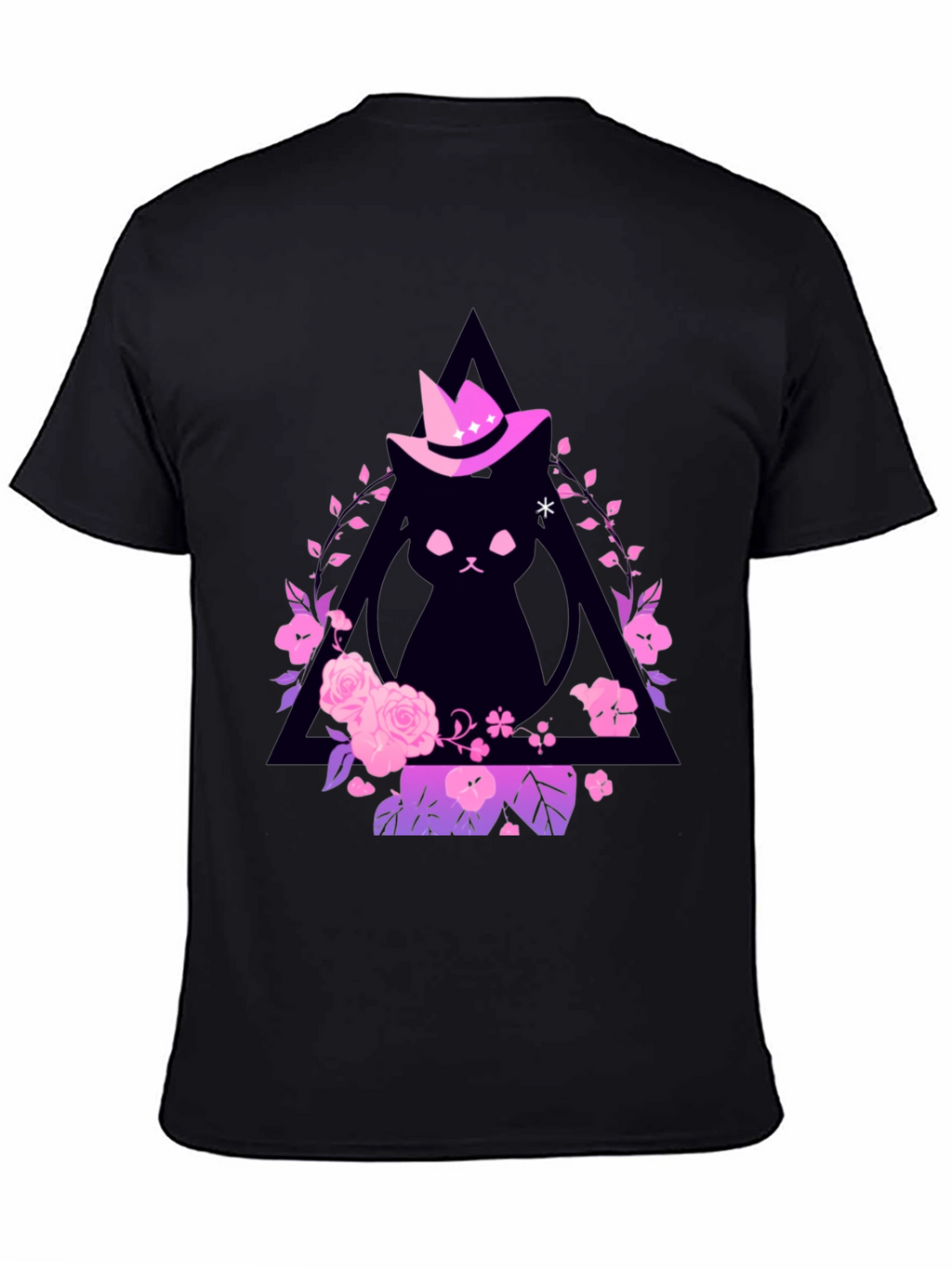 Witch Cat Graphic Tee - Floral Triangle Design