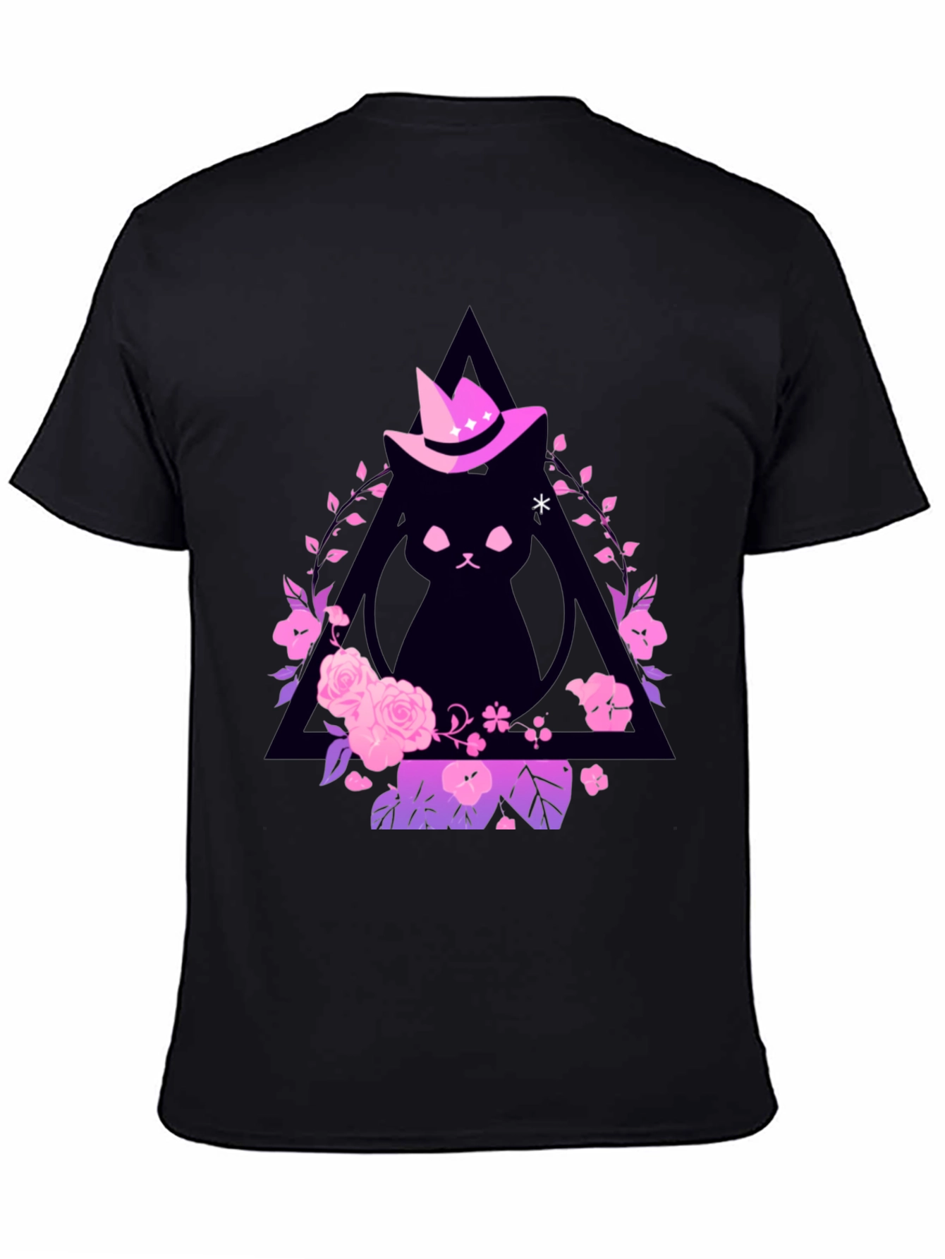 Witch Cat Graphic Tee - Floral Triangle Design