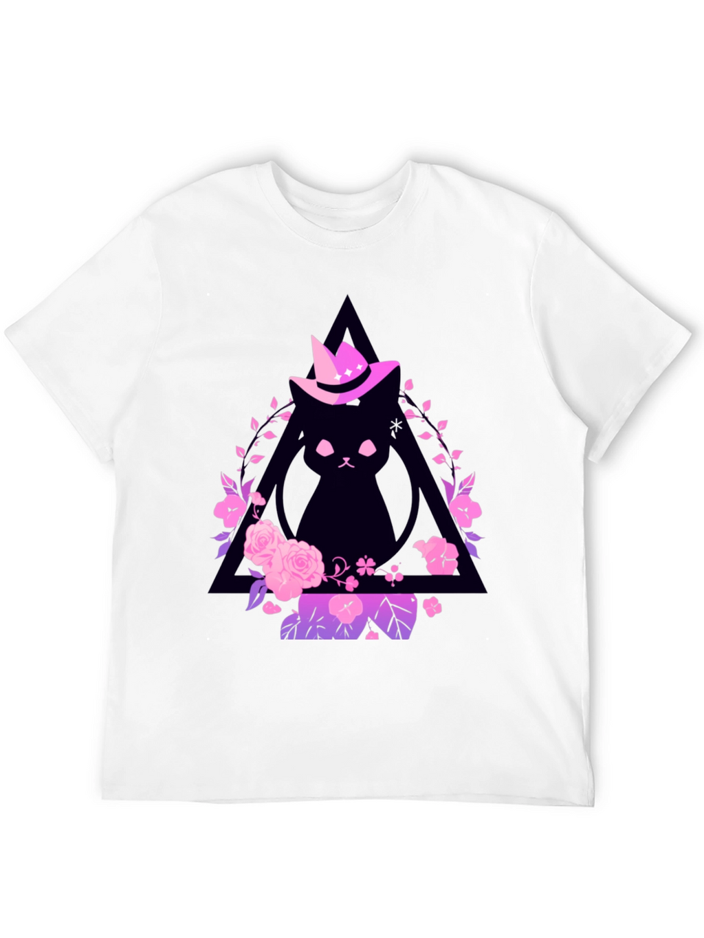 Witch Cat Graphic Tee - Floral Triangle Design