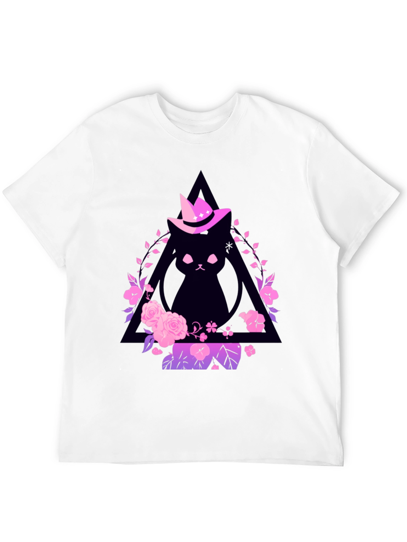 Witch Cat Graphic Tee - Floral Triangle Design