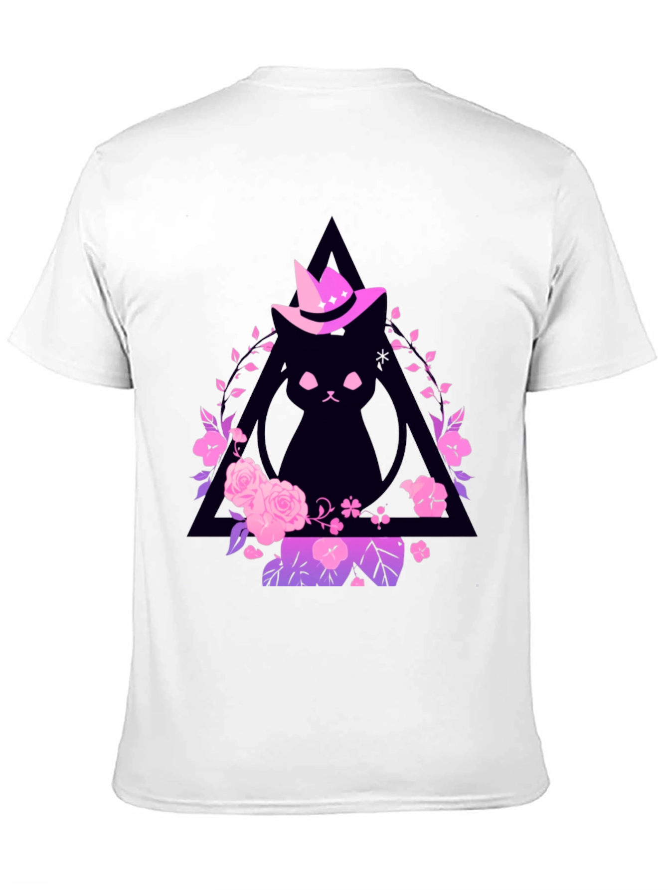 Witch Cat Graphic Tee - Floral Triangle Design