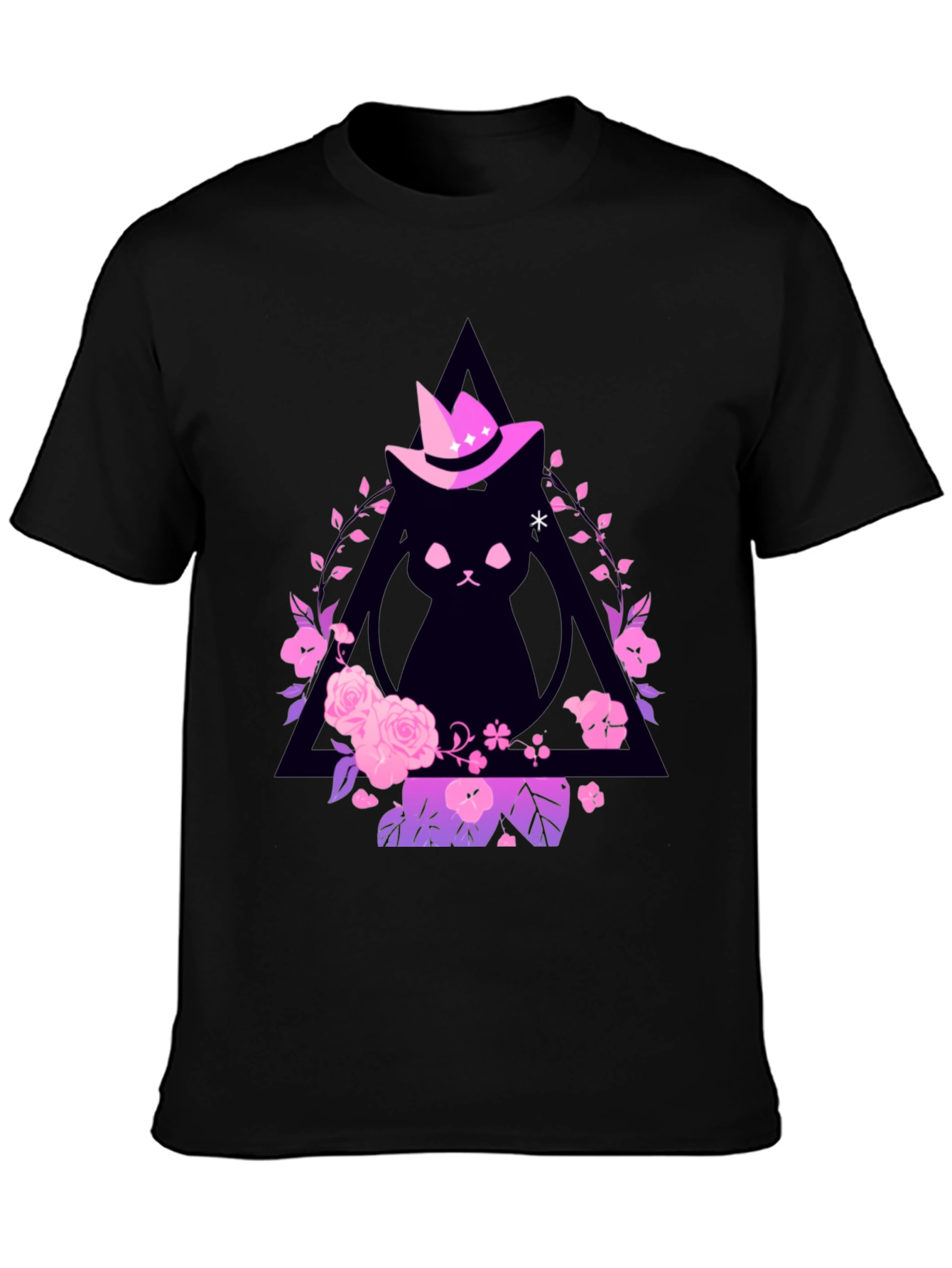 Witch Cat Graphic Tee - Floral Triangle Design